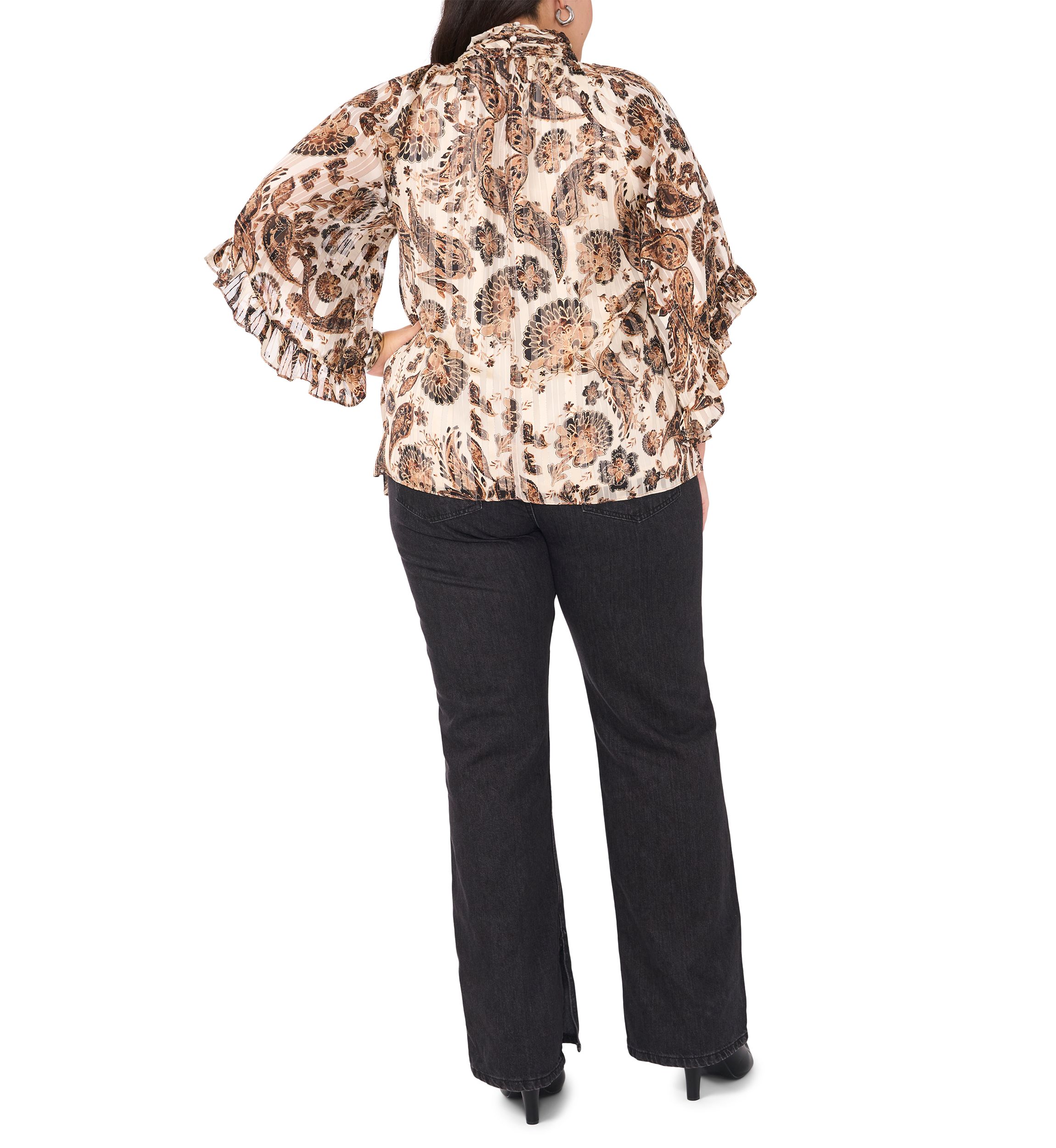 Plus Size 3/4 Sleeve Keyhole Blouse