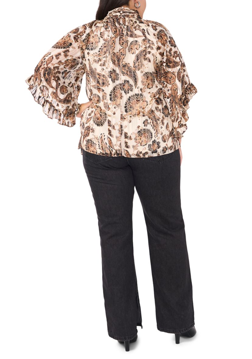 Plus Size 3/4 Sleeve Keyhole Blouse