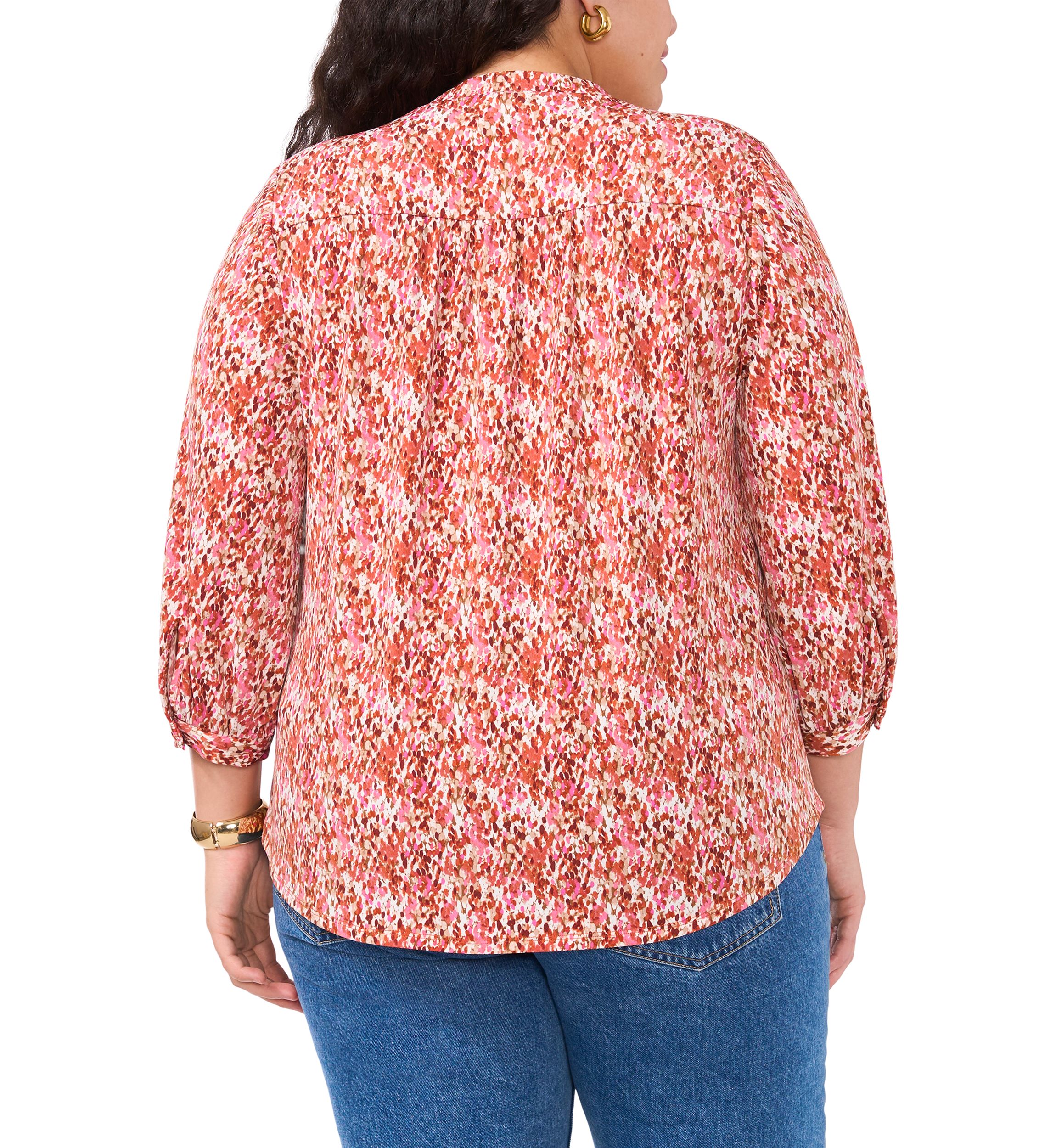 Plus Size Long Sleeve Split Neck Rumple Blouse