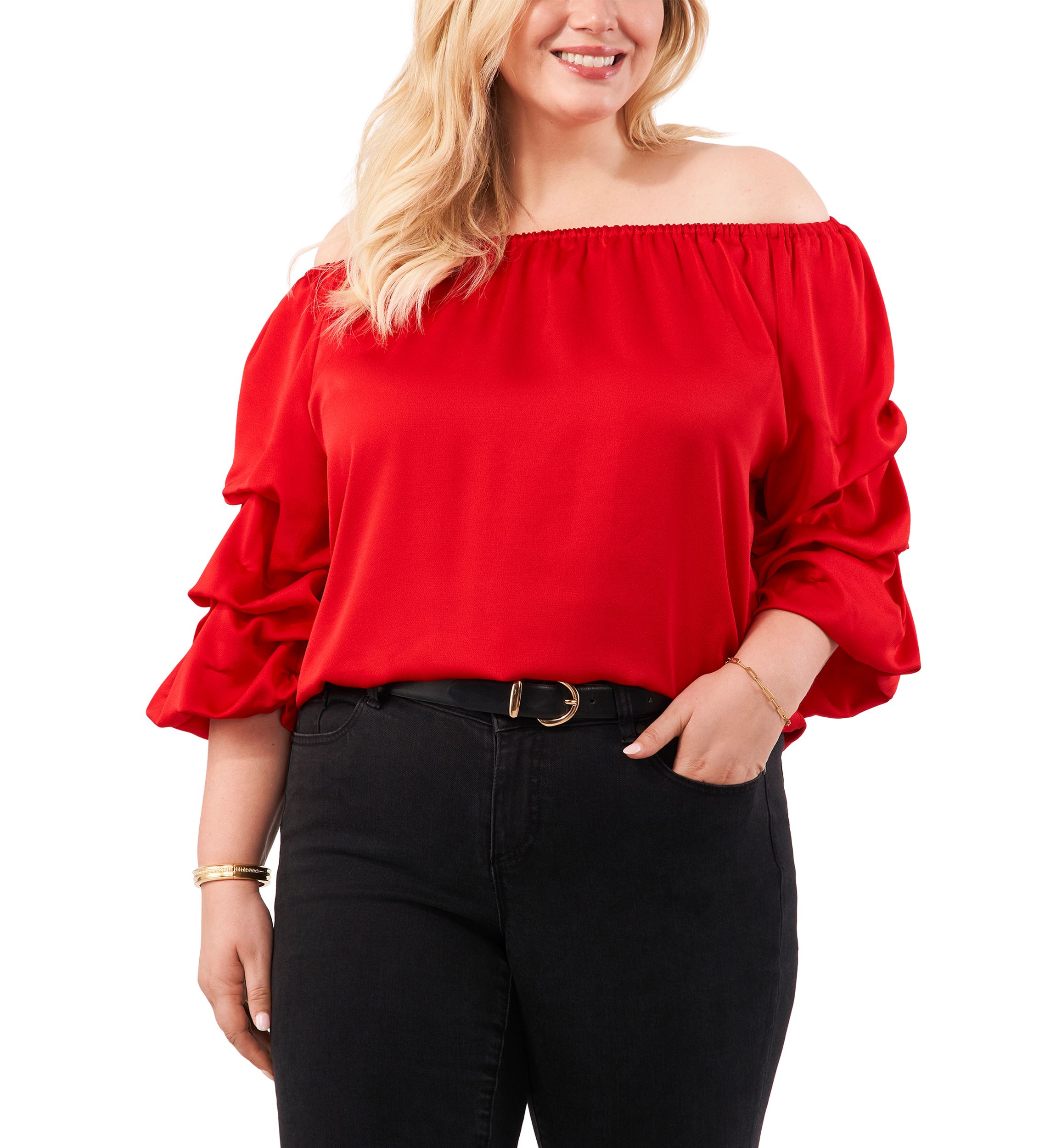 Plus Size Off the Shoulder Satin Blouse