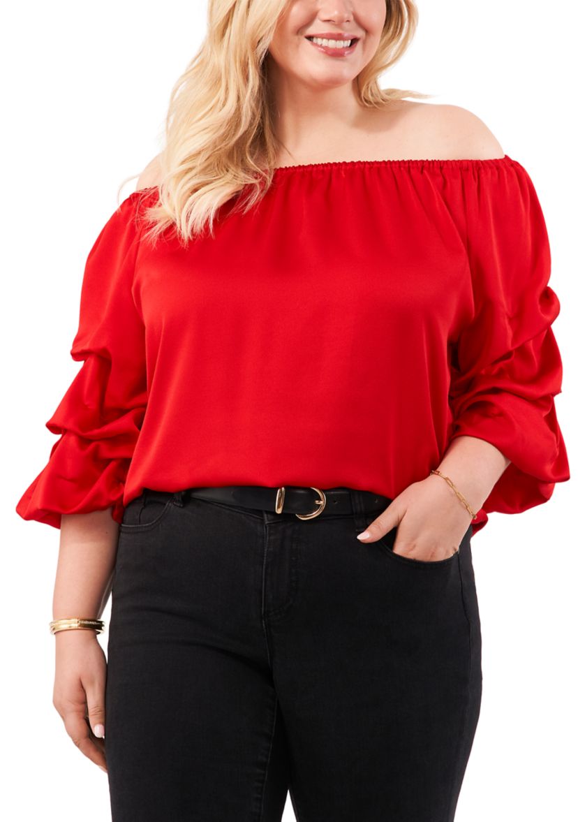 Plus Size Off the Shoulder Satin Blouse