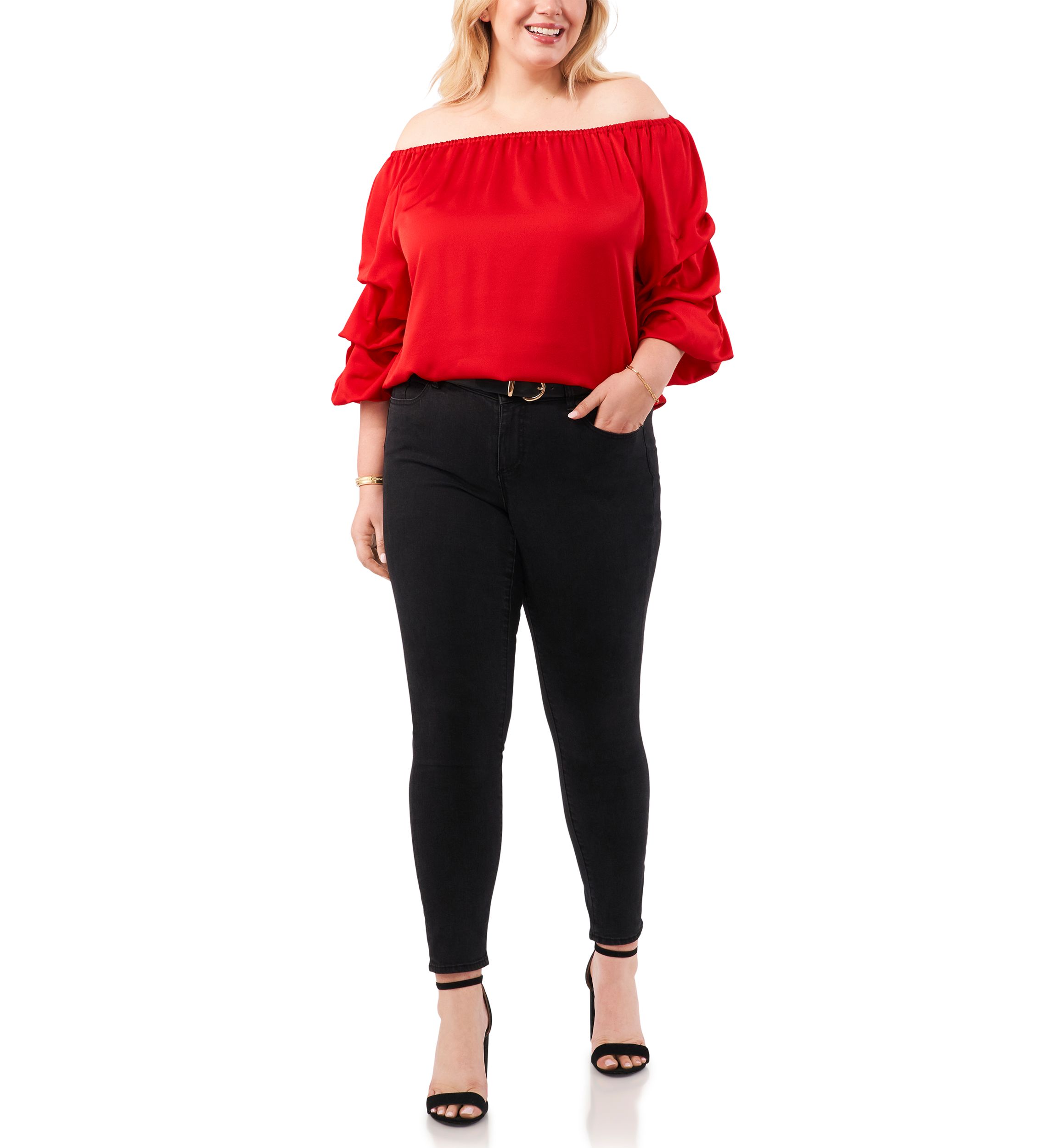 Plus Size Off the Shoulder Satin Blouse