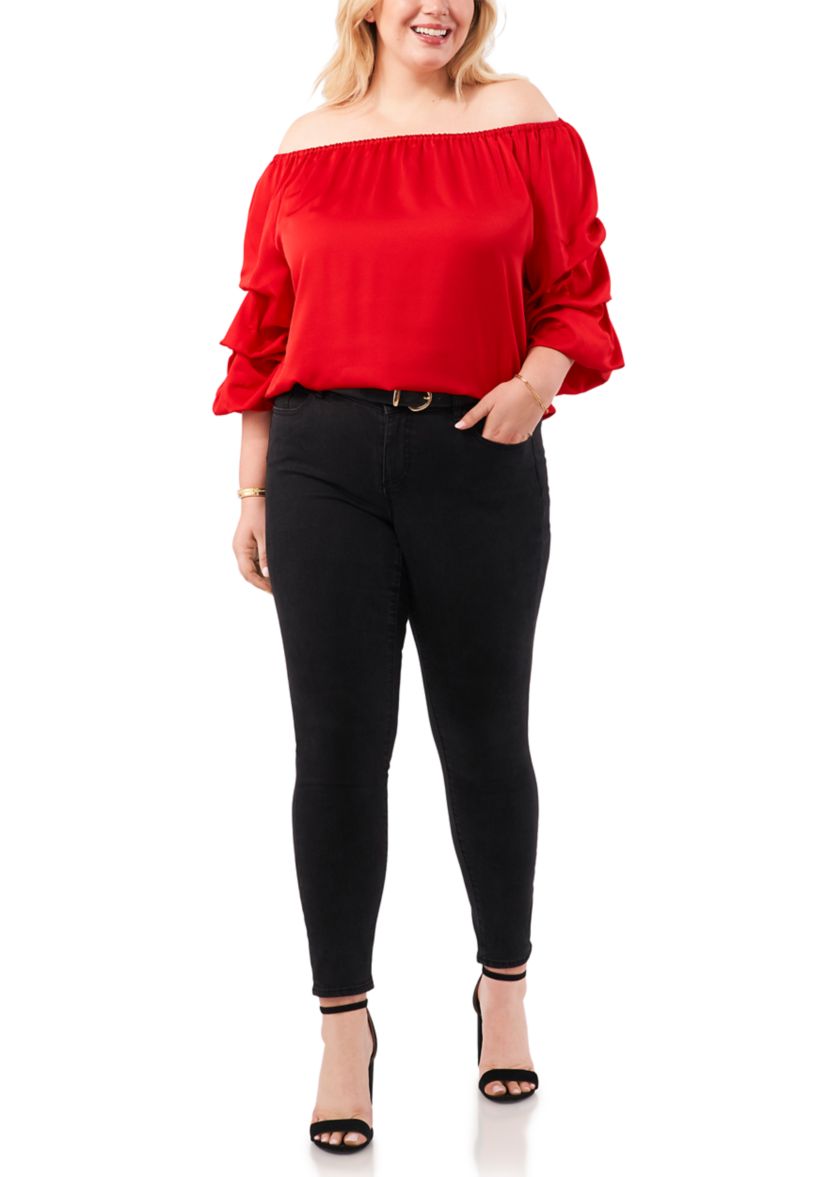 Plus Size Off the Shoulder Satin Blouse