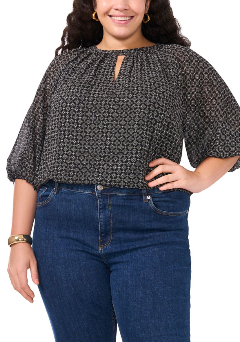 Plus Size Keyhole 3/4 Sleeve Blouse