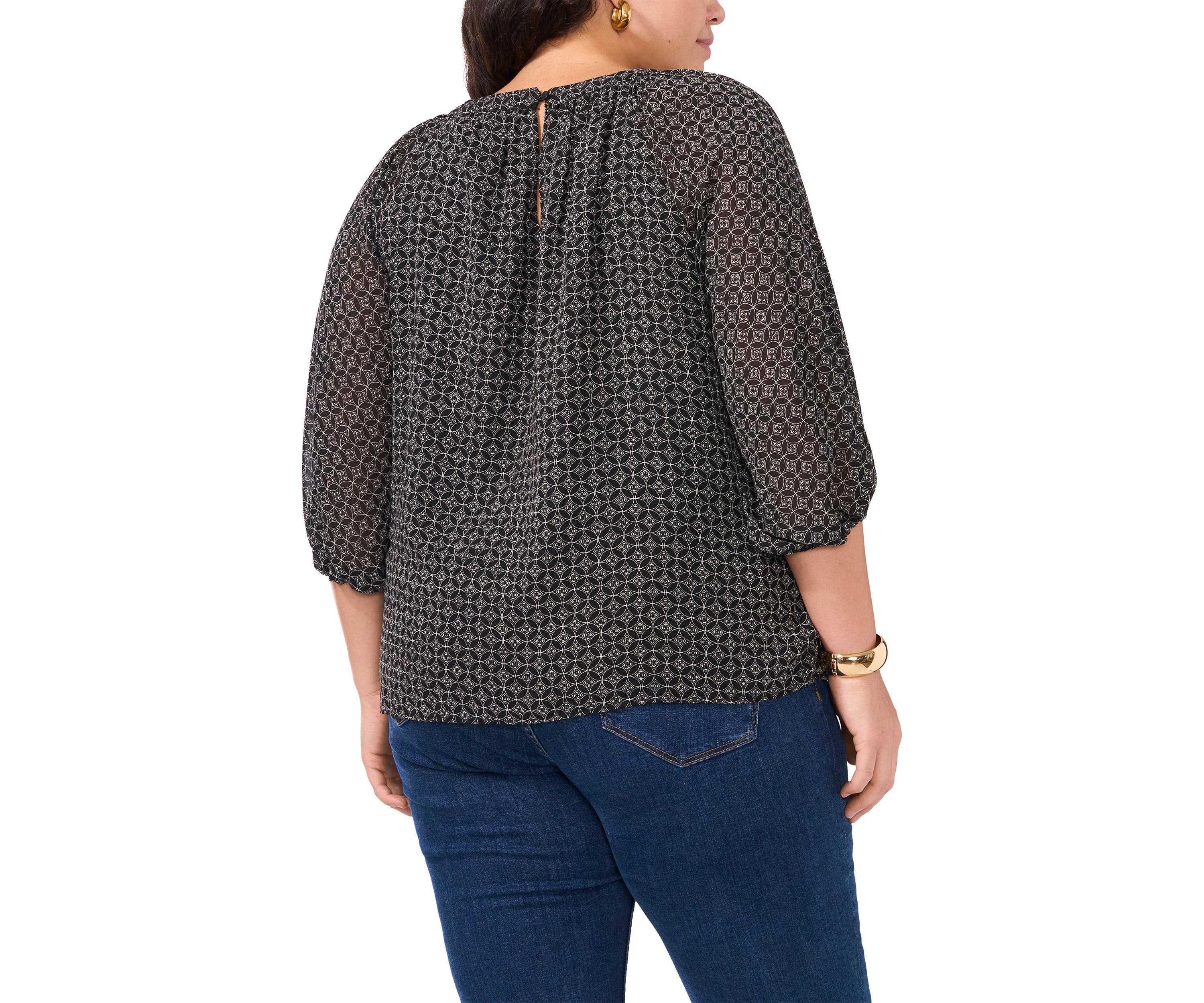 Plus Size Keyhole 3/4 Sleeve Blouse