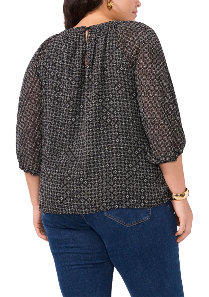 Plus Size Keyhole 3/4 Sleeve Blouse