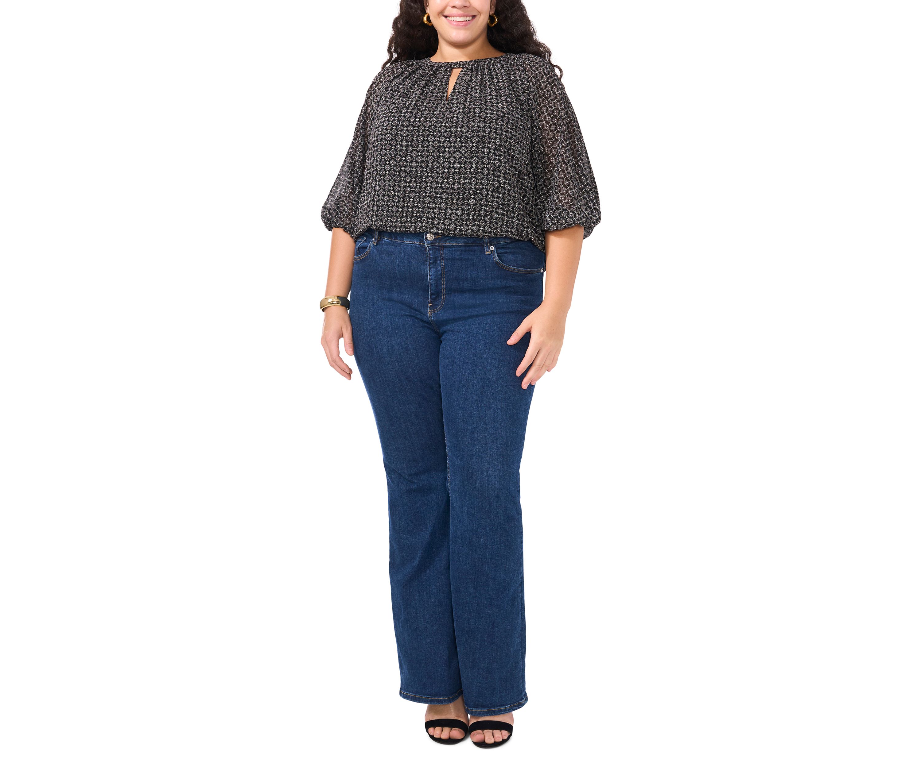 Plus Size Keyhole 3/4 Sleeve Blouse
