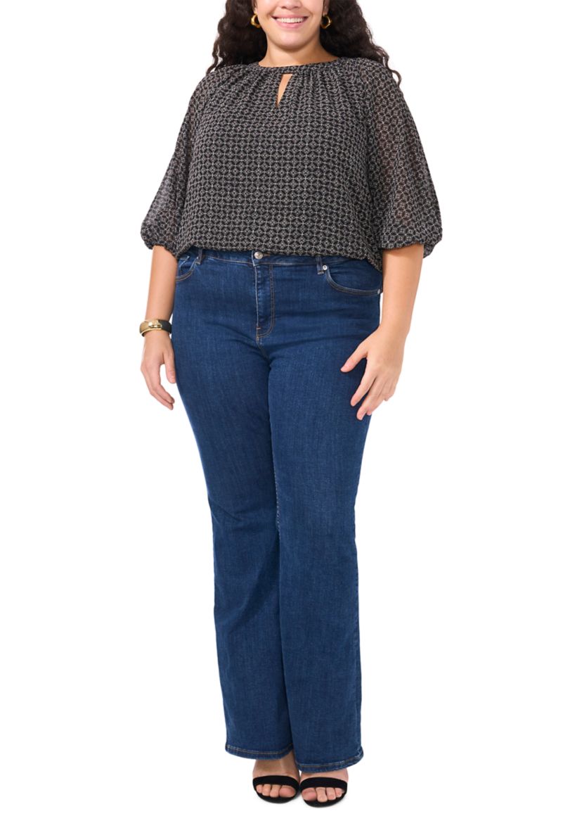 Plus Size Keyhole 3/4 Sleeve Blouse