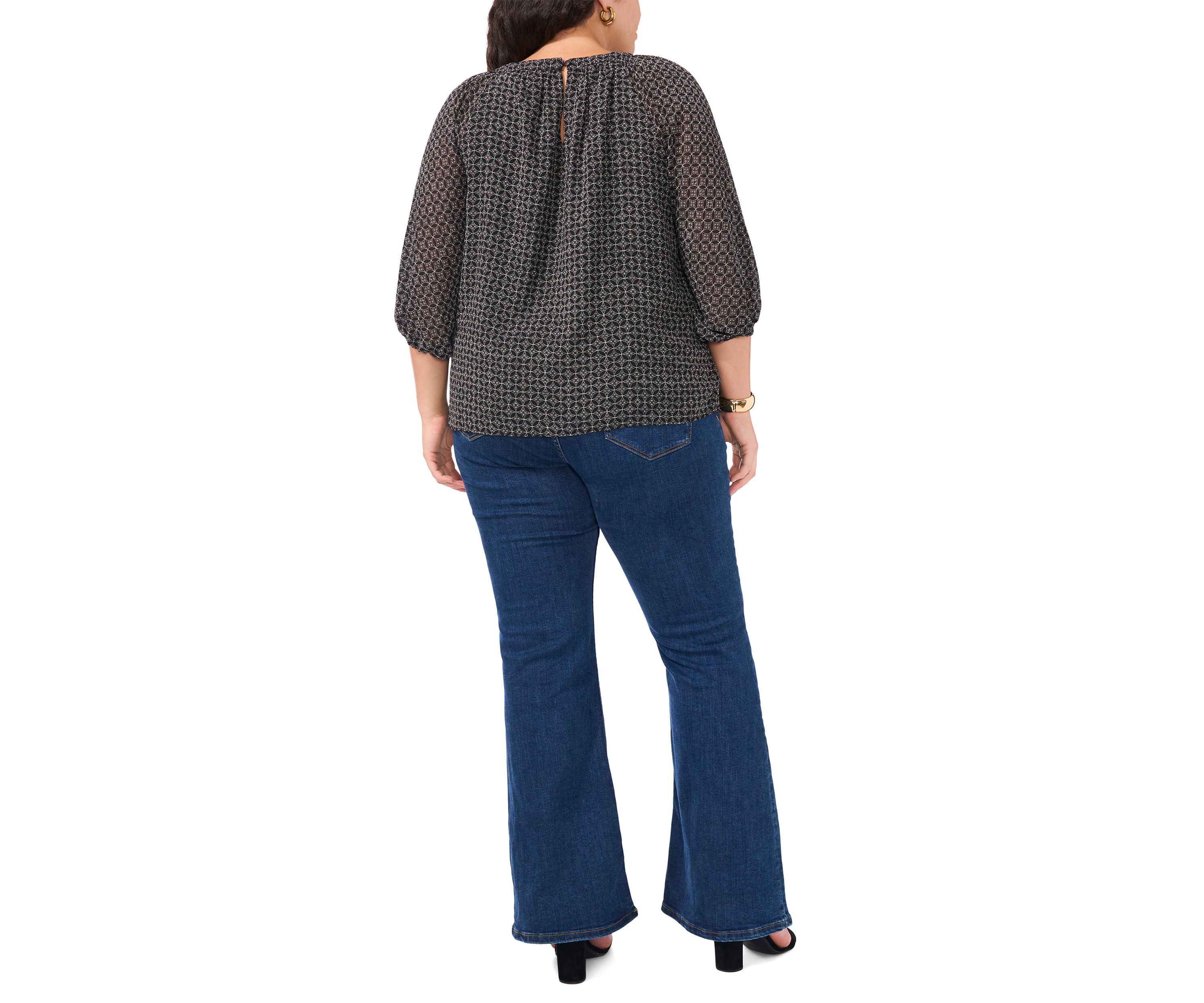 Plus Size Keyhole 3/4 Sleeve Blouse