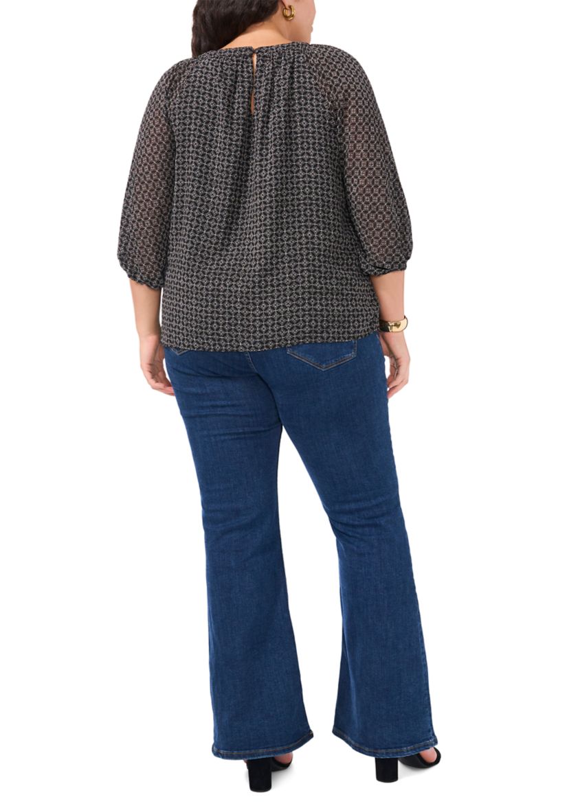 Plus Size Keyhole 3/4 Sleeve Blouse