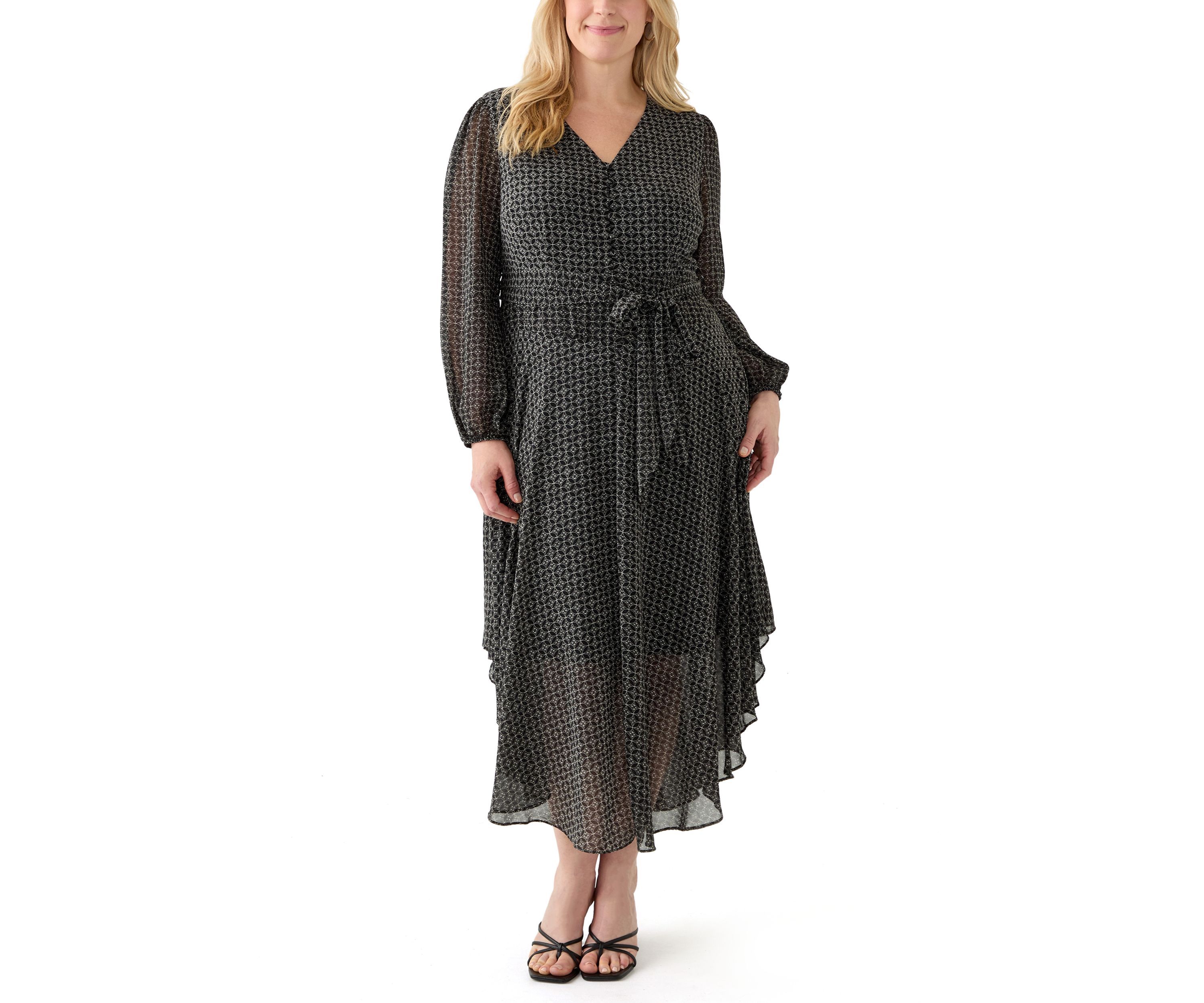 Plus Size V-Neck Wrap Waist Dress