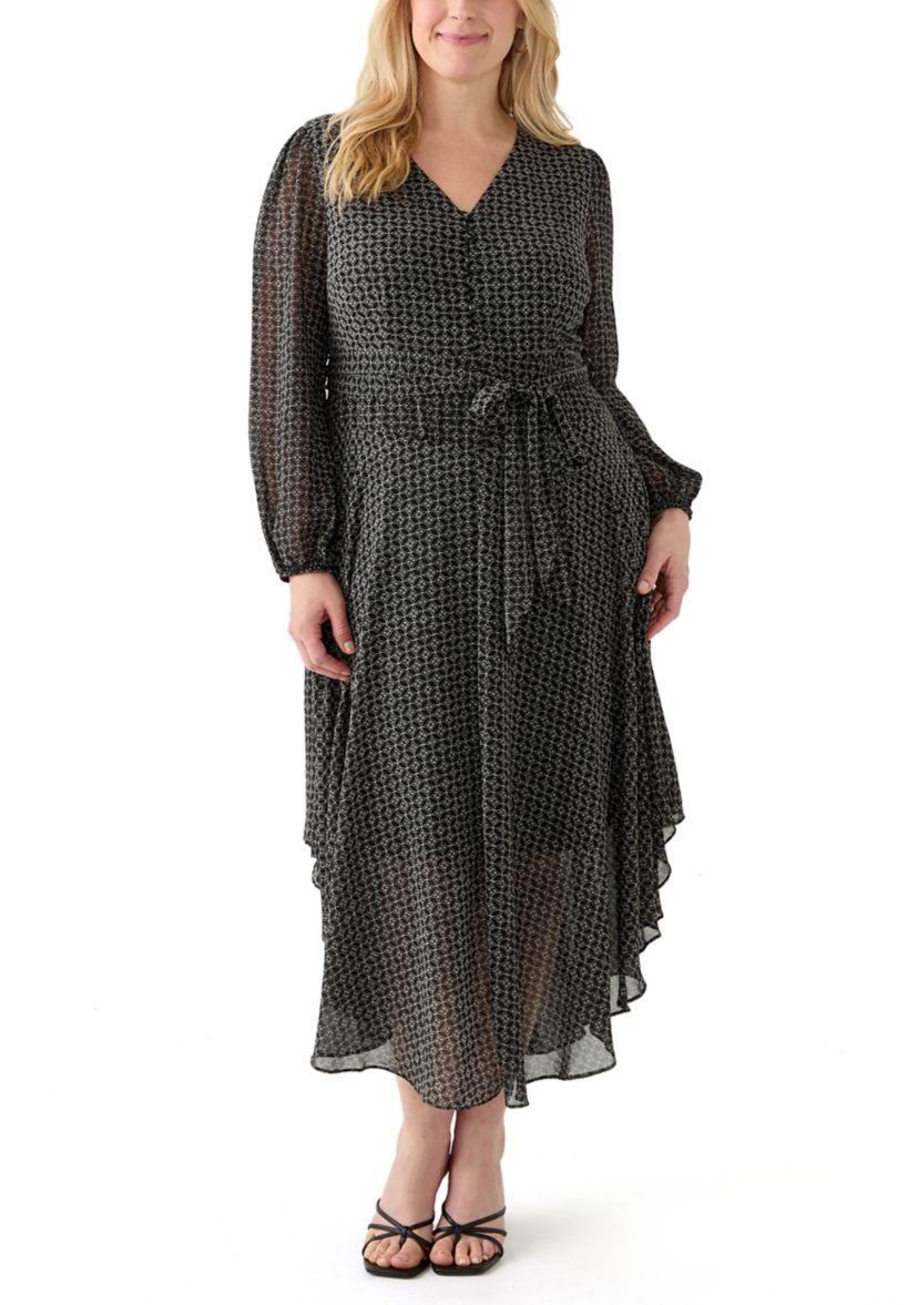 Plus Size V-Neck Wrap Waist Dress