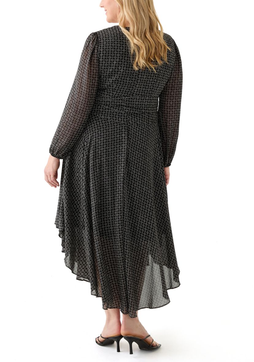 Plus Size V-Neck Wrap Waist Dress