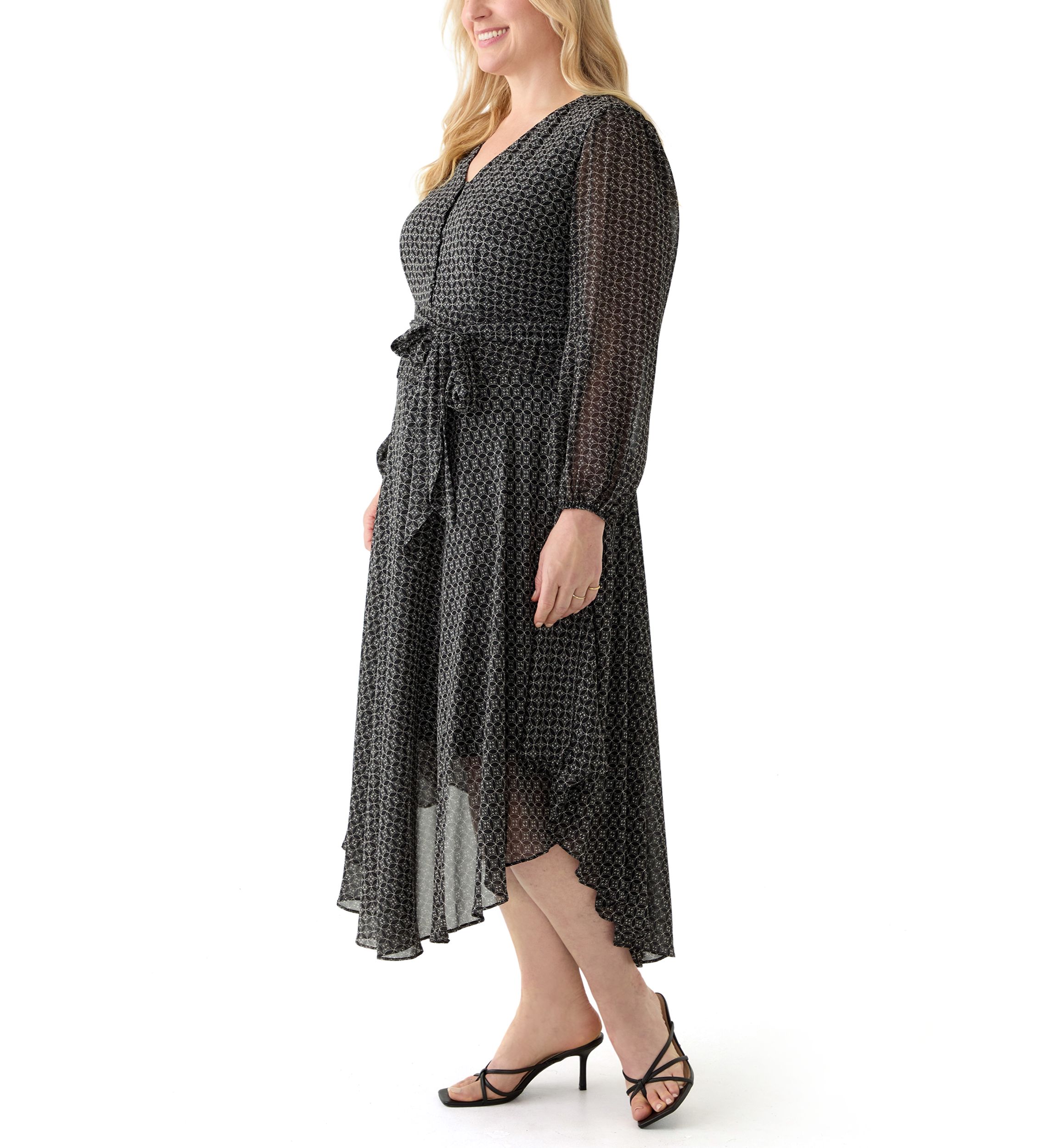 Plus Size V-Neck Wrap Waist Dress