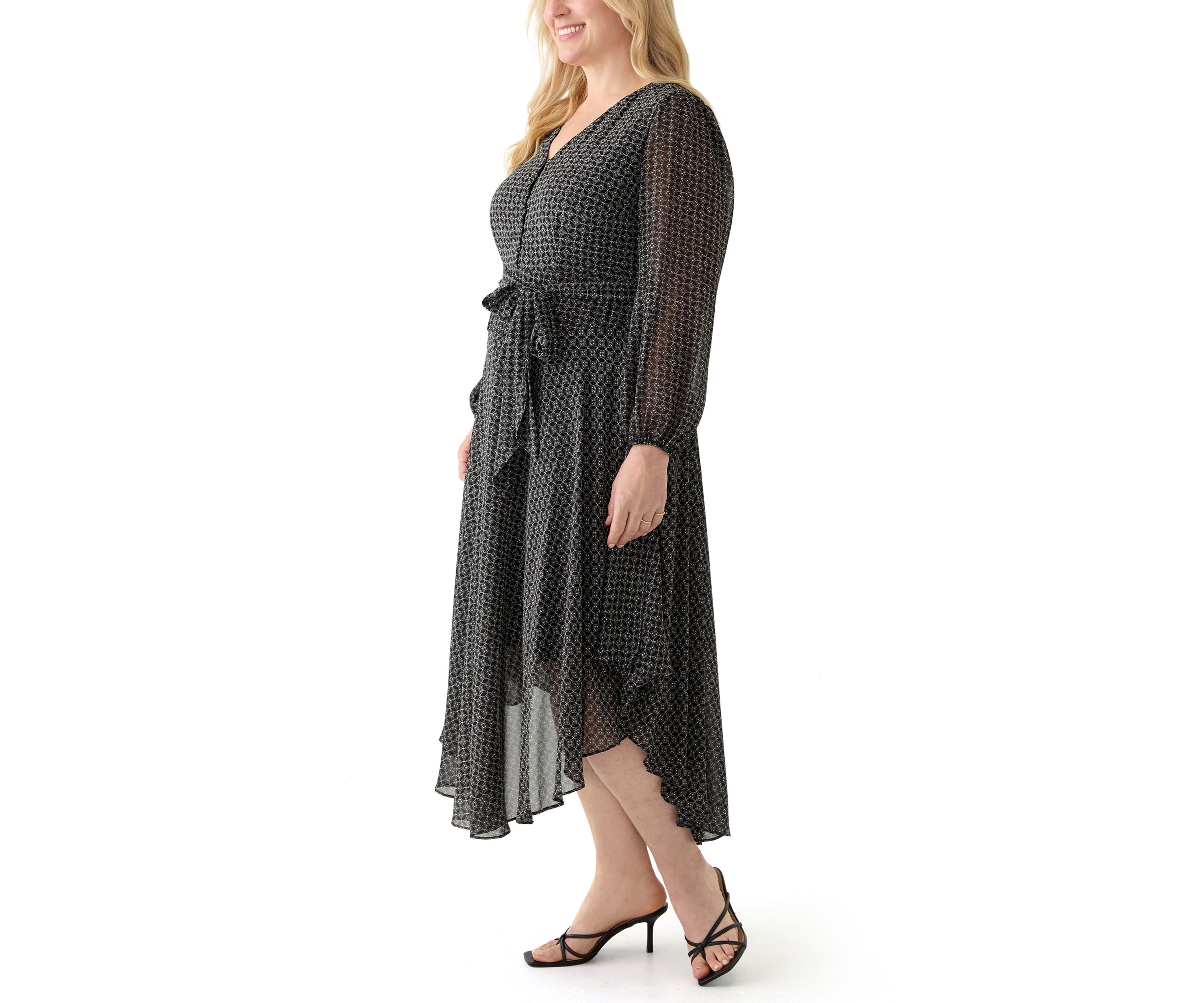 Plus Size V-Neck Wrap Waist Dress