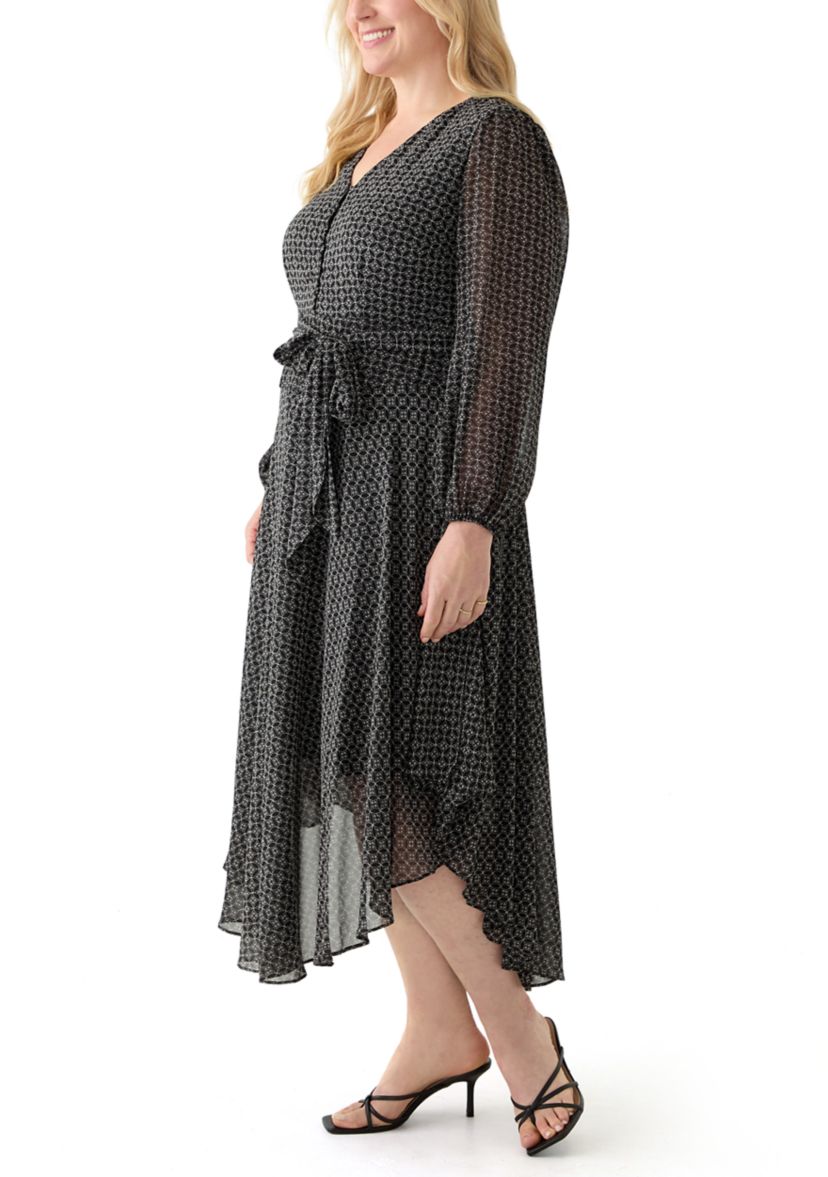 Plus Size V-Neck Wrap Waist Dress