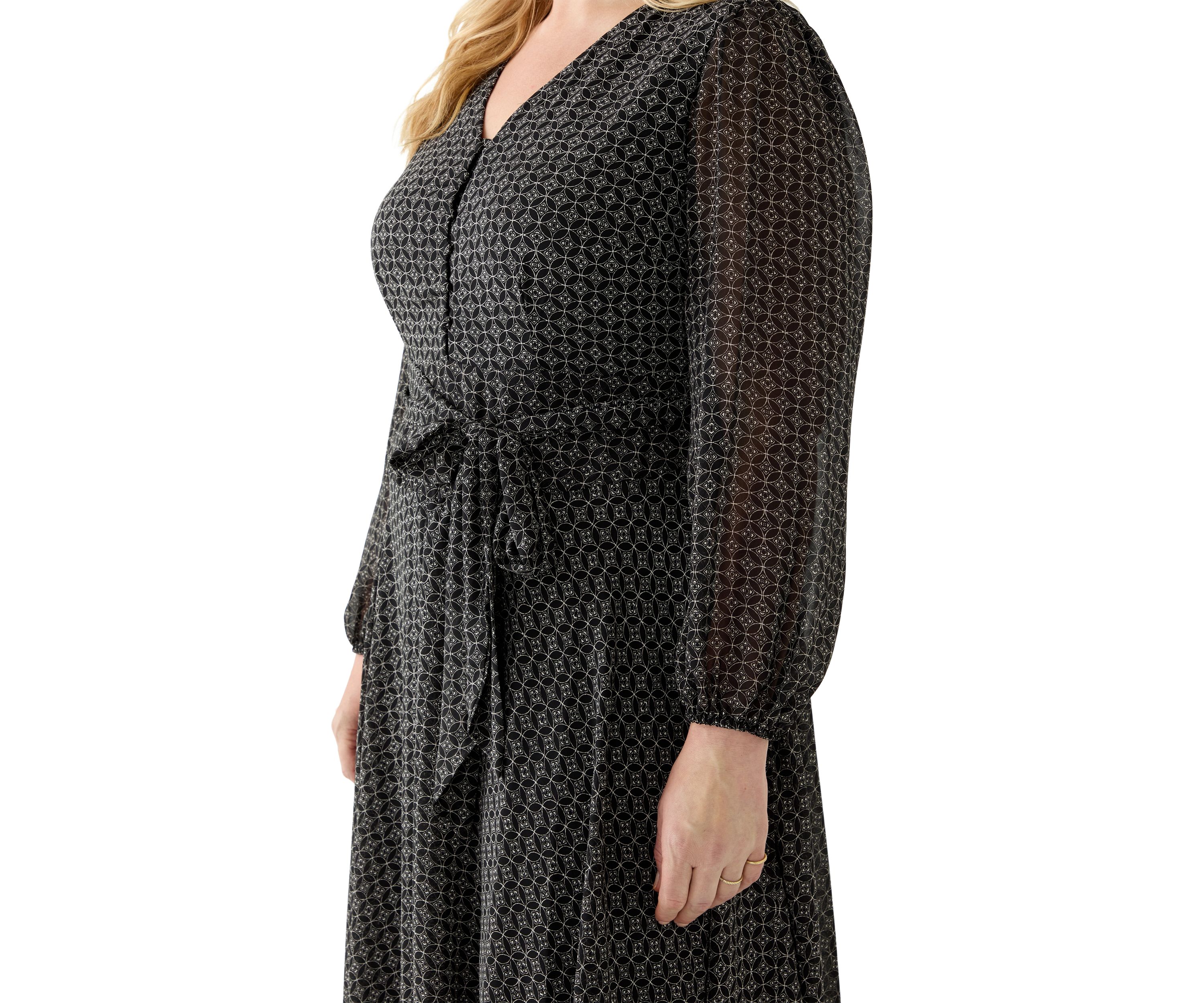 Plus Size V-Neck Wrap Waist Dress