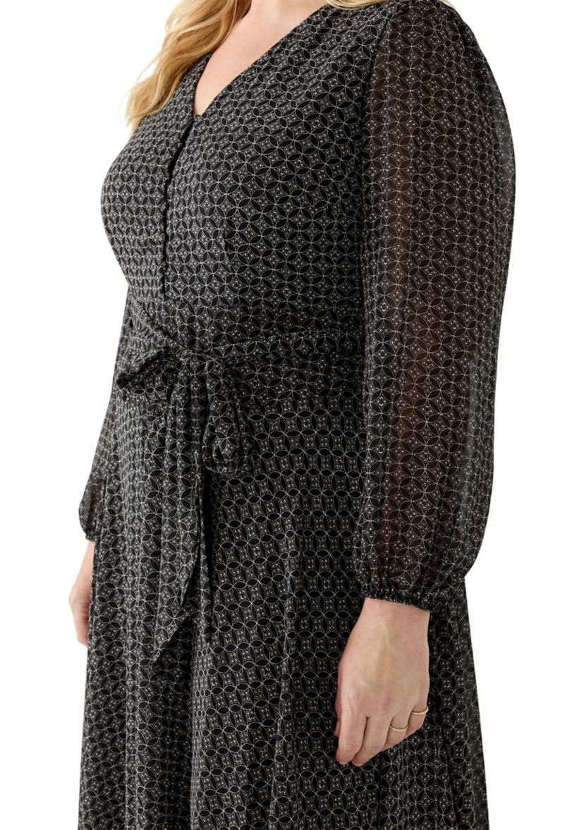 Plus Size V-Neck Wrap Waist Dress