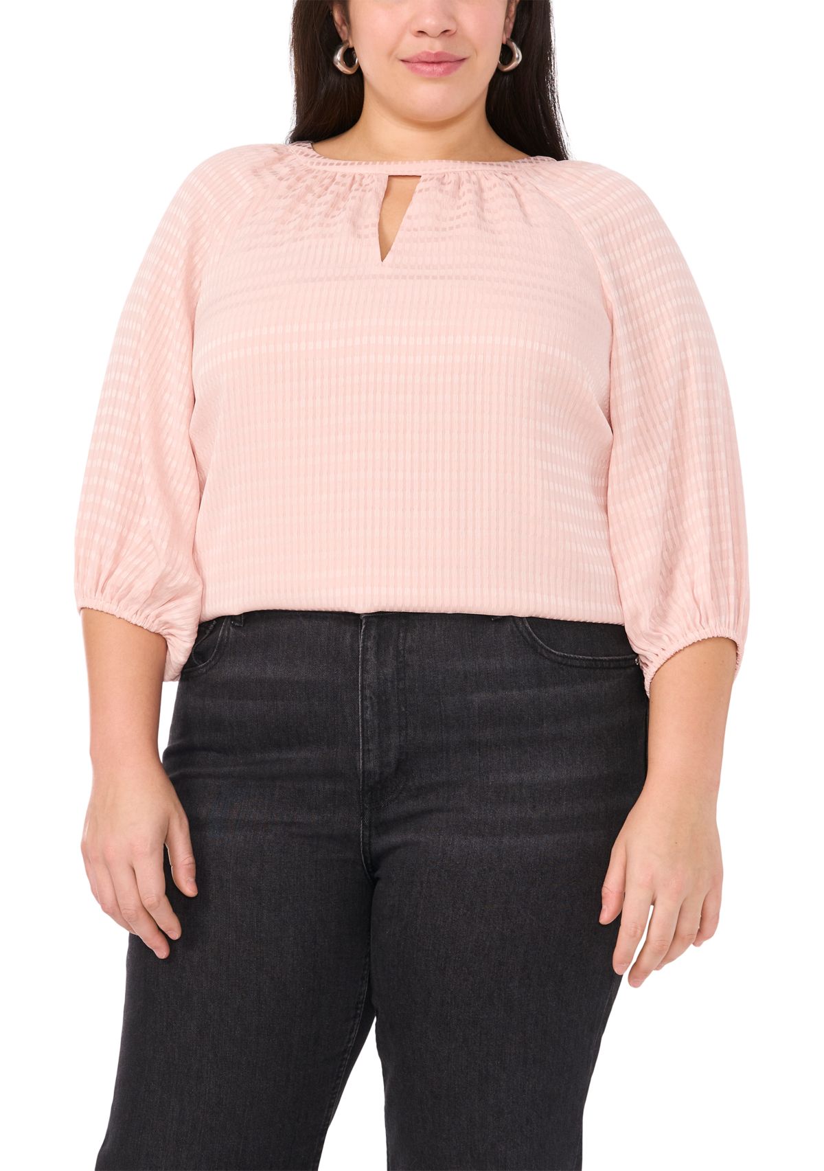 Plus Size 3/4 Sleeve Keyhole Blouse