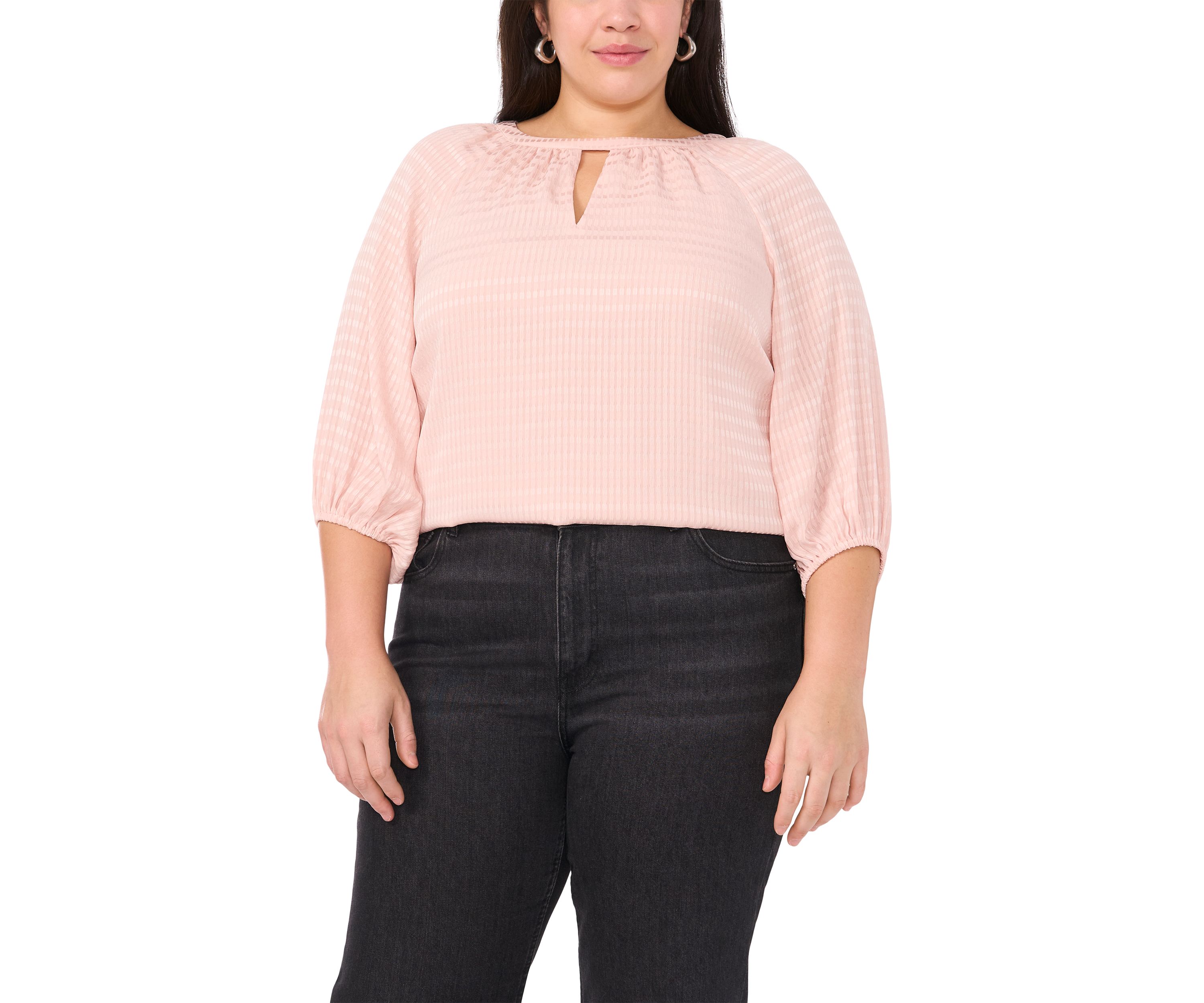 Plus Size 3/4 Sleeve Keyhole Blouse