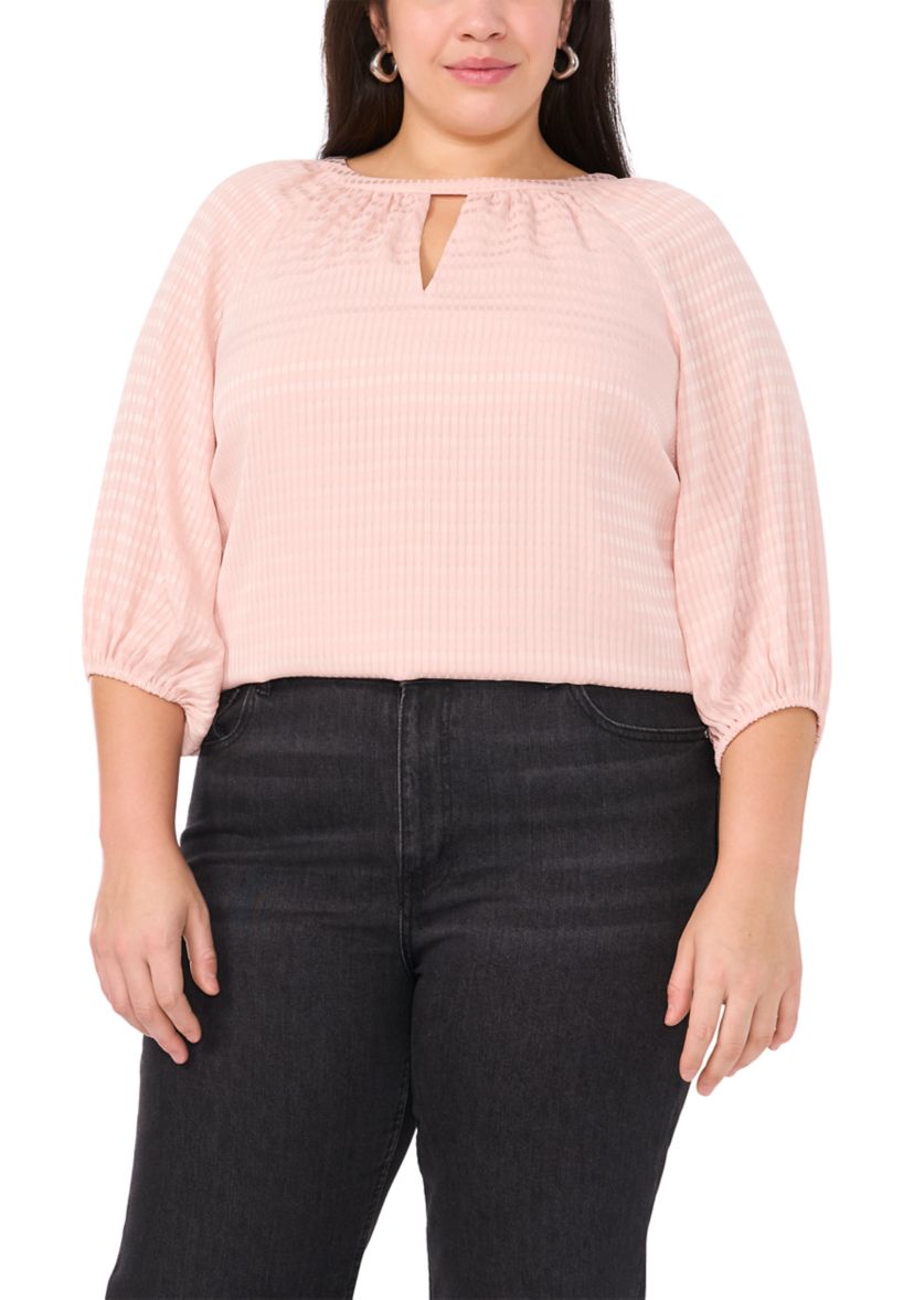 Plus Size 3/4 Sleeve Keyhole Blouse