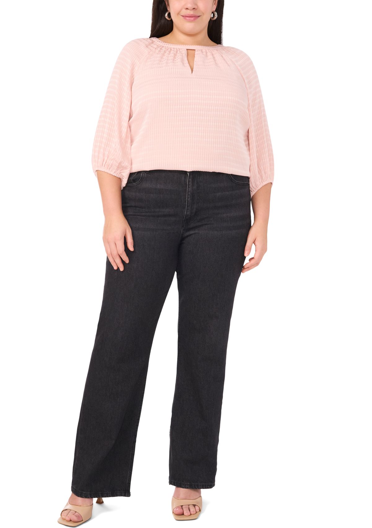 Plus Size 3/4 Sleeve Keyhole Blouse