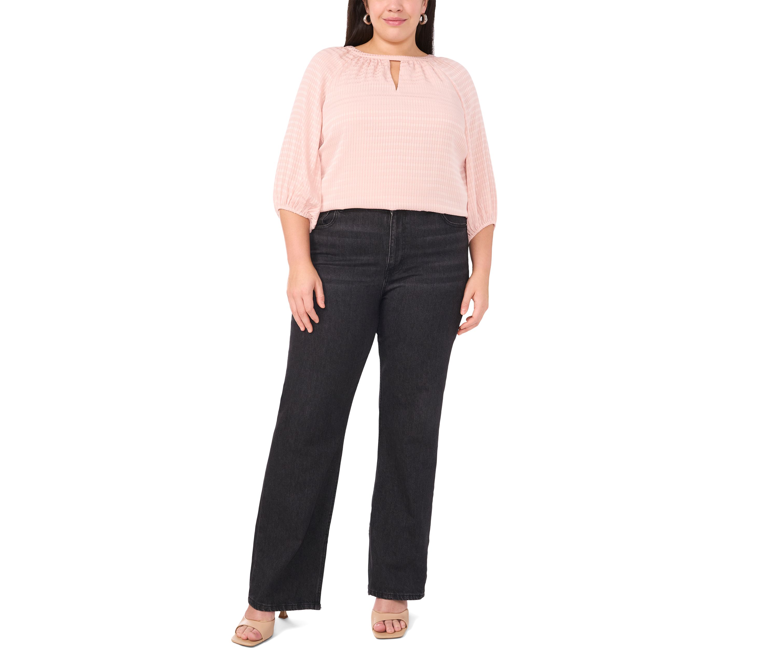 Plus Size 3/4 Sleeve Keyhole Blouse