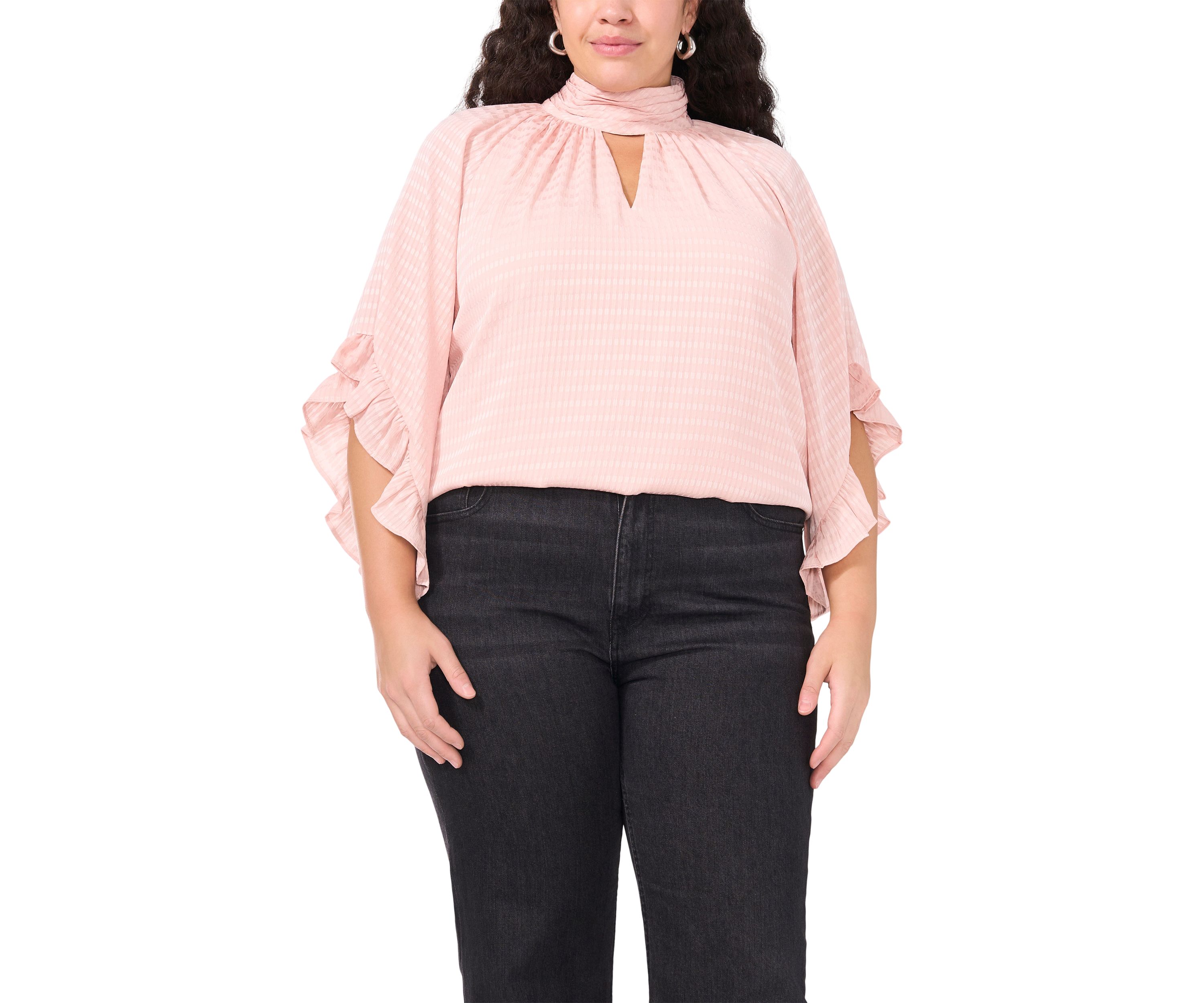 Plus Size 3/4 Sleeve Keyhole Blouse