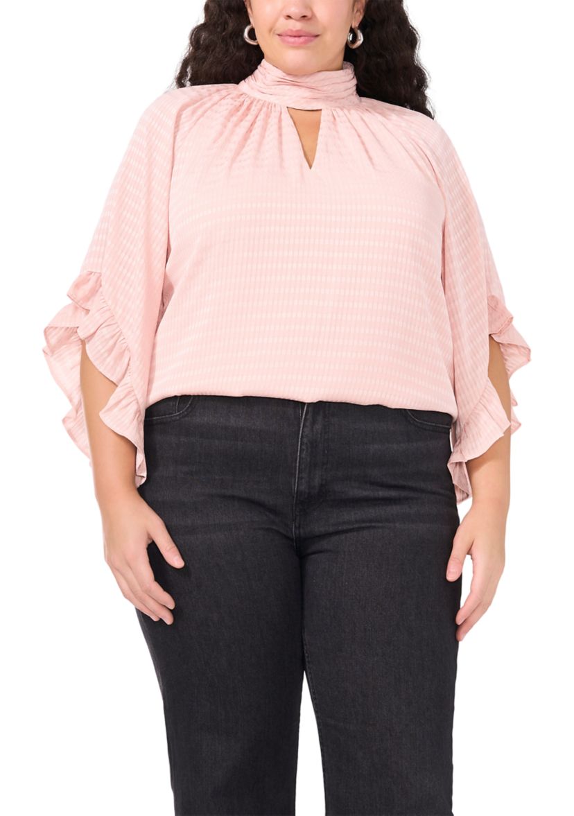 Plus Size 3/4 Sleeve Keyhole Blouse
