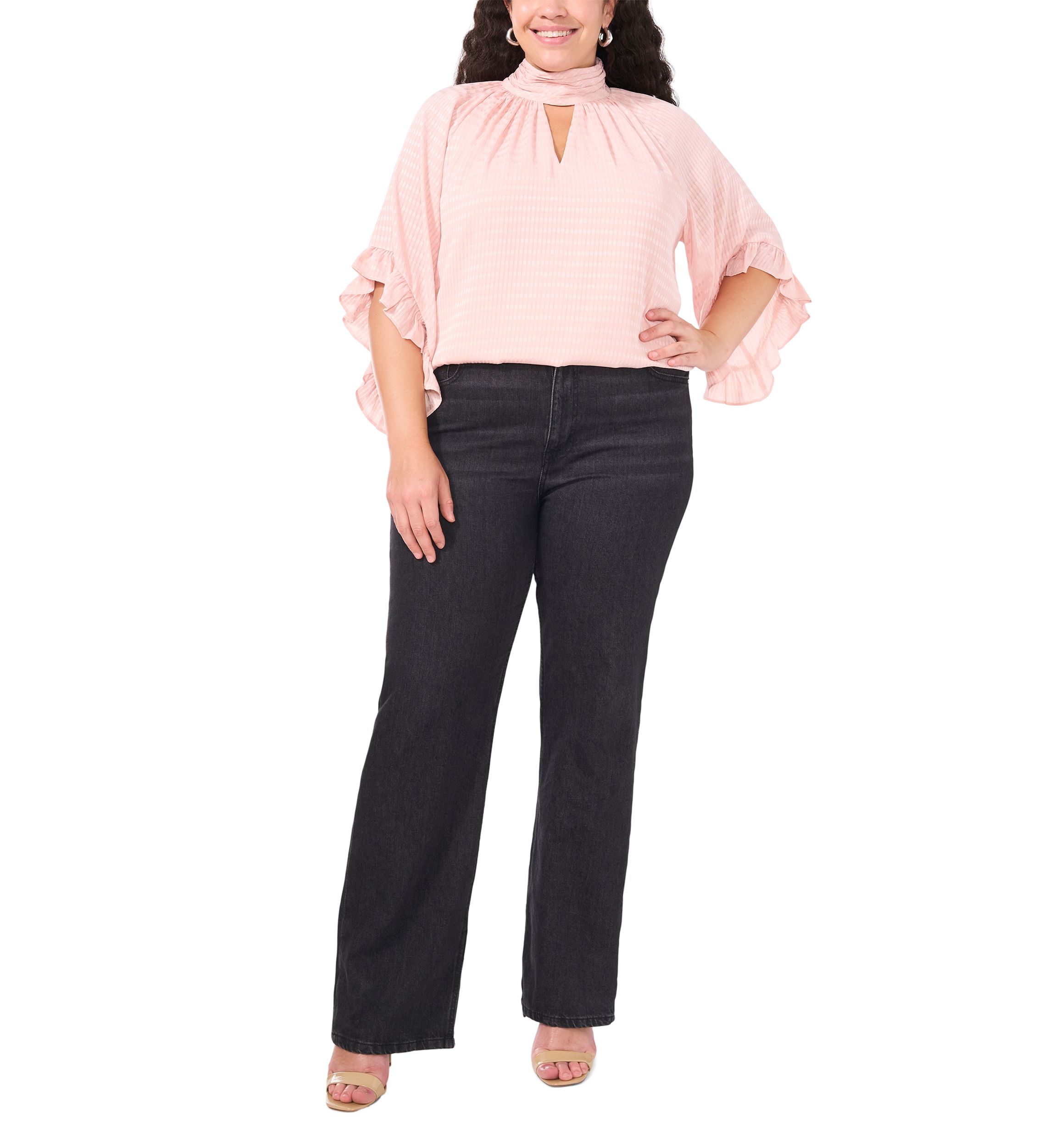 Plus Size 3/4 Sleeve Keyhole Blouse