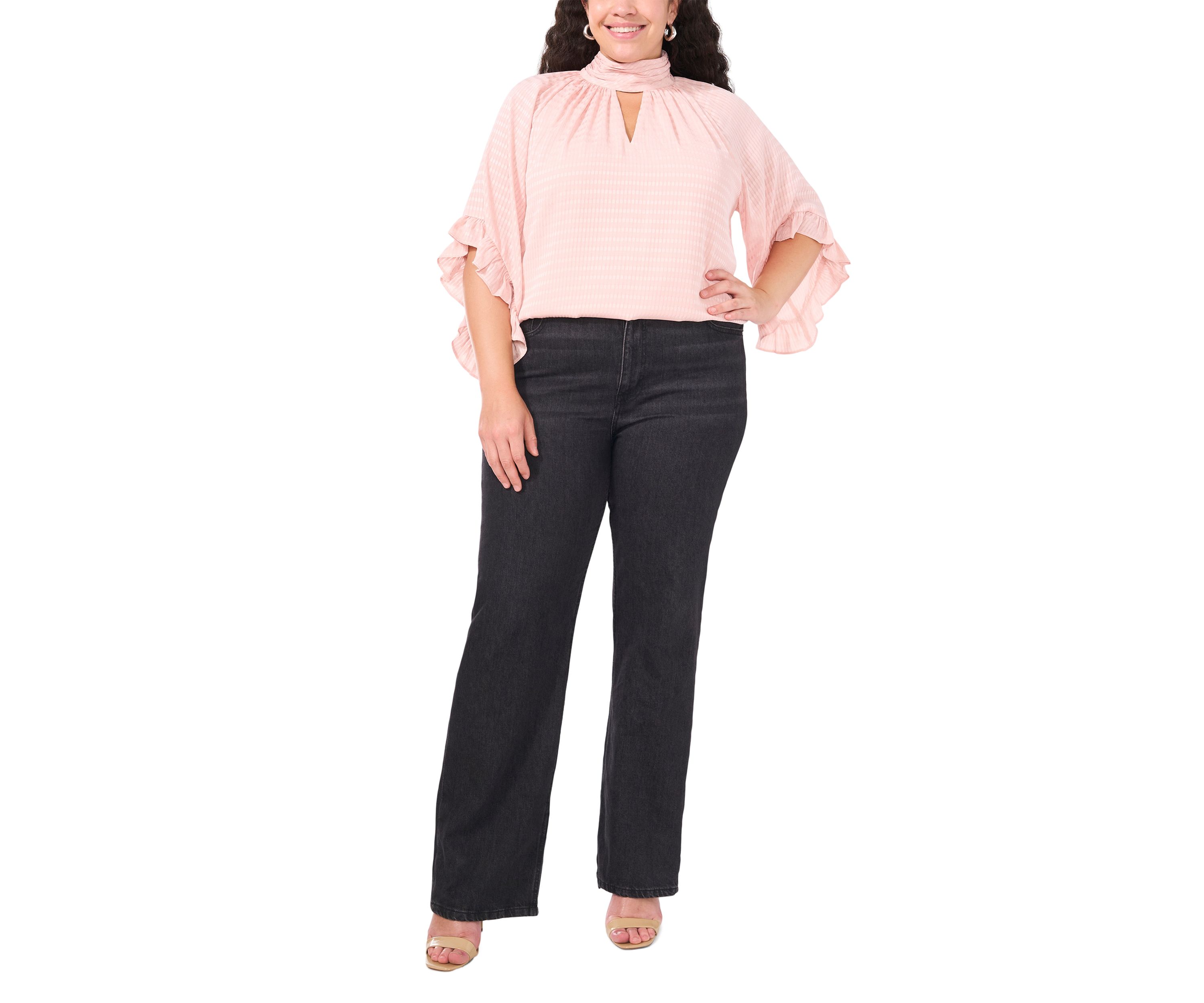 Plus Size 3/4 Sleeve Keyhole Blouse