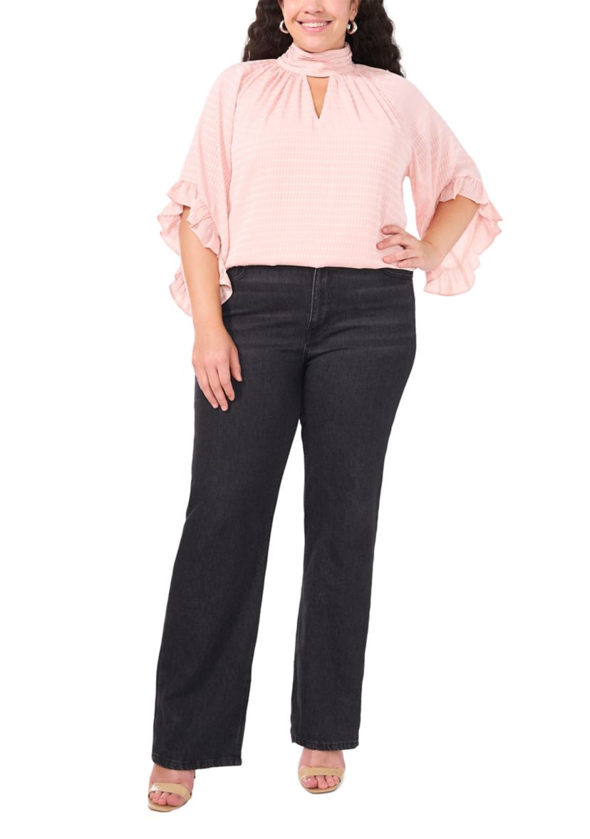 Plus Size 3/4 Sleeve Keyhole Blouse