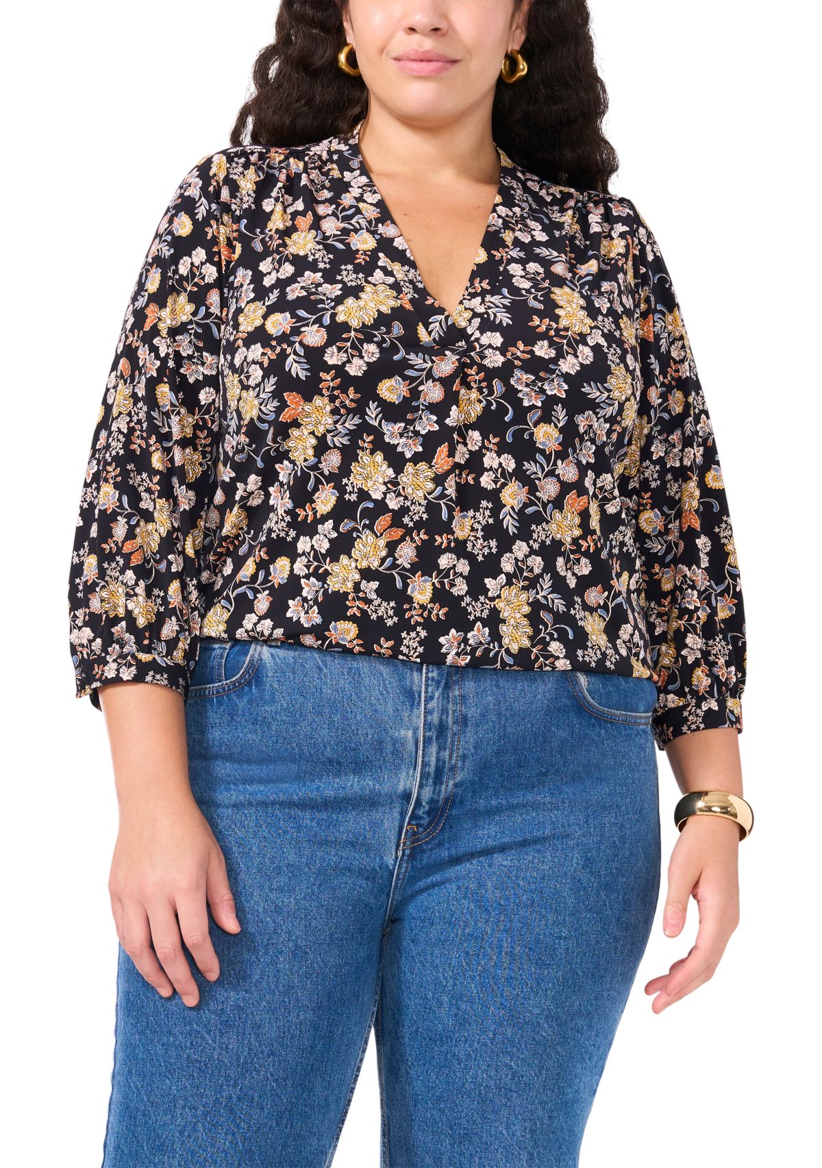 Plus Size Knit Split Neck Blouse