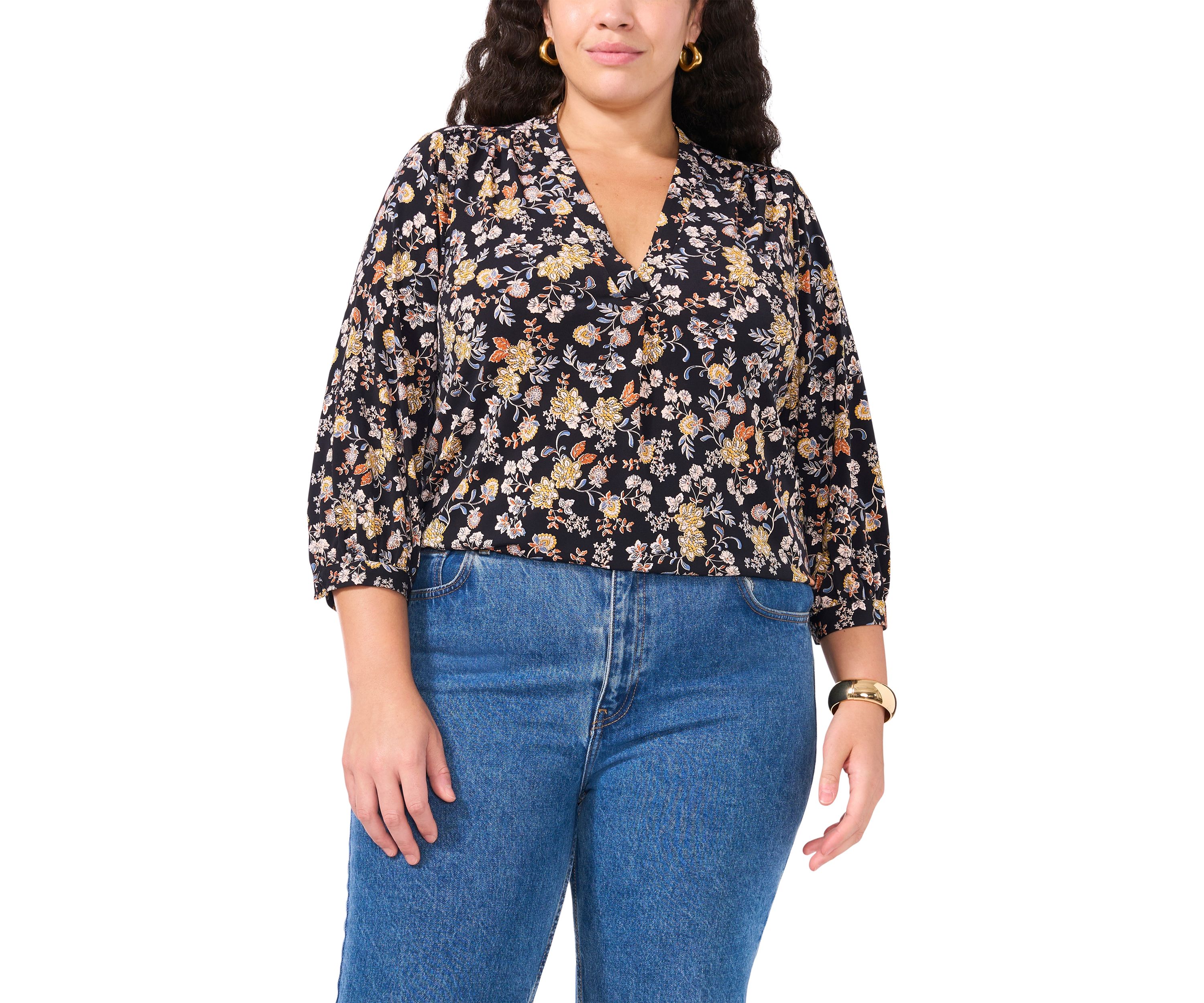Plus Size Knit Split Neck Blouse