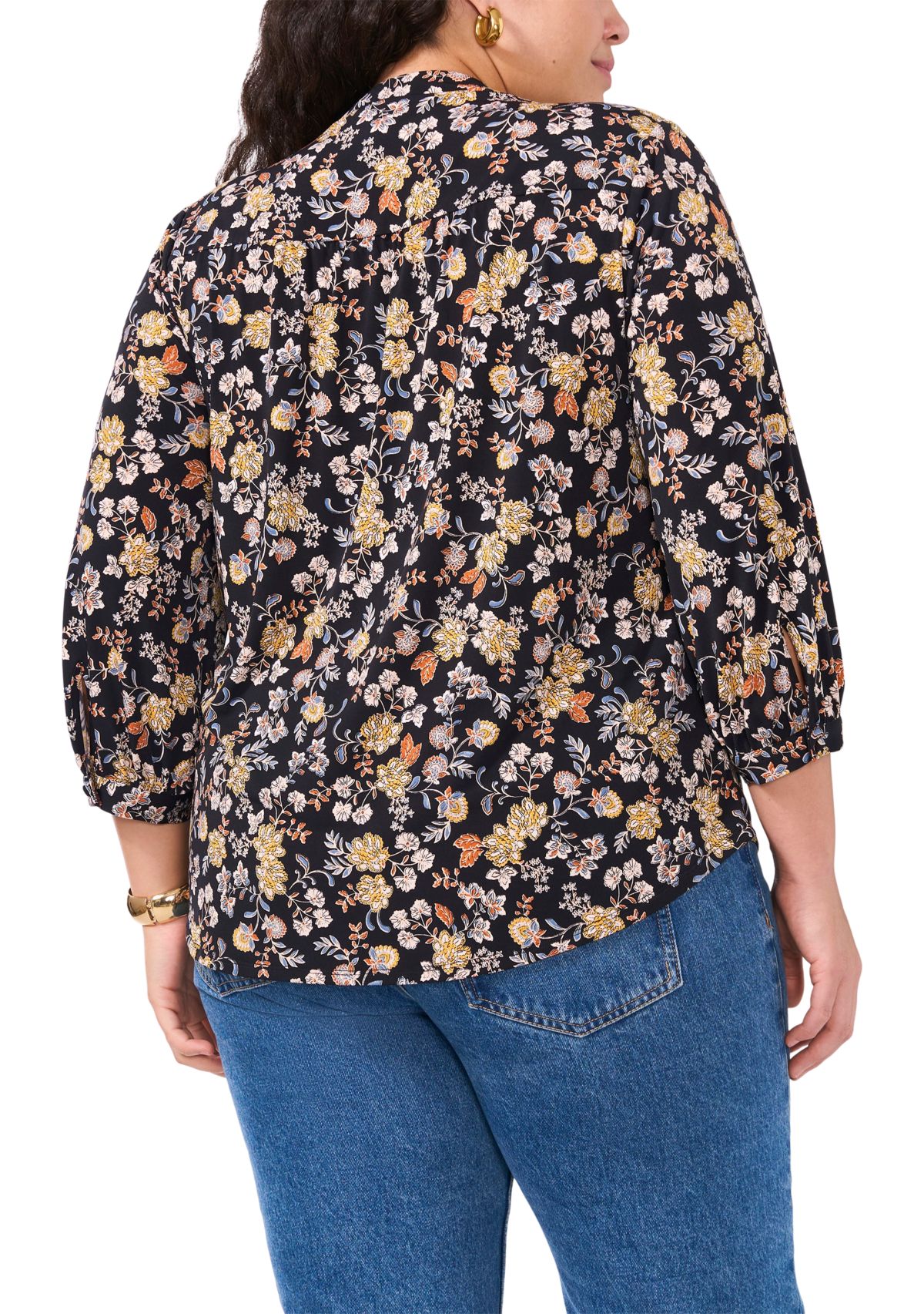 Plus Size Knit Split Neck Blouse
