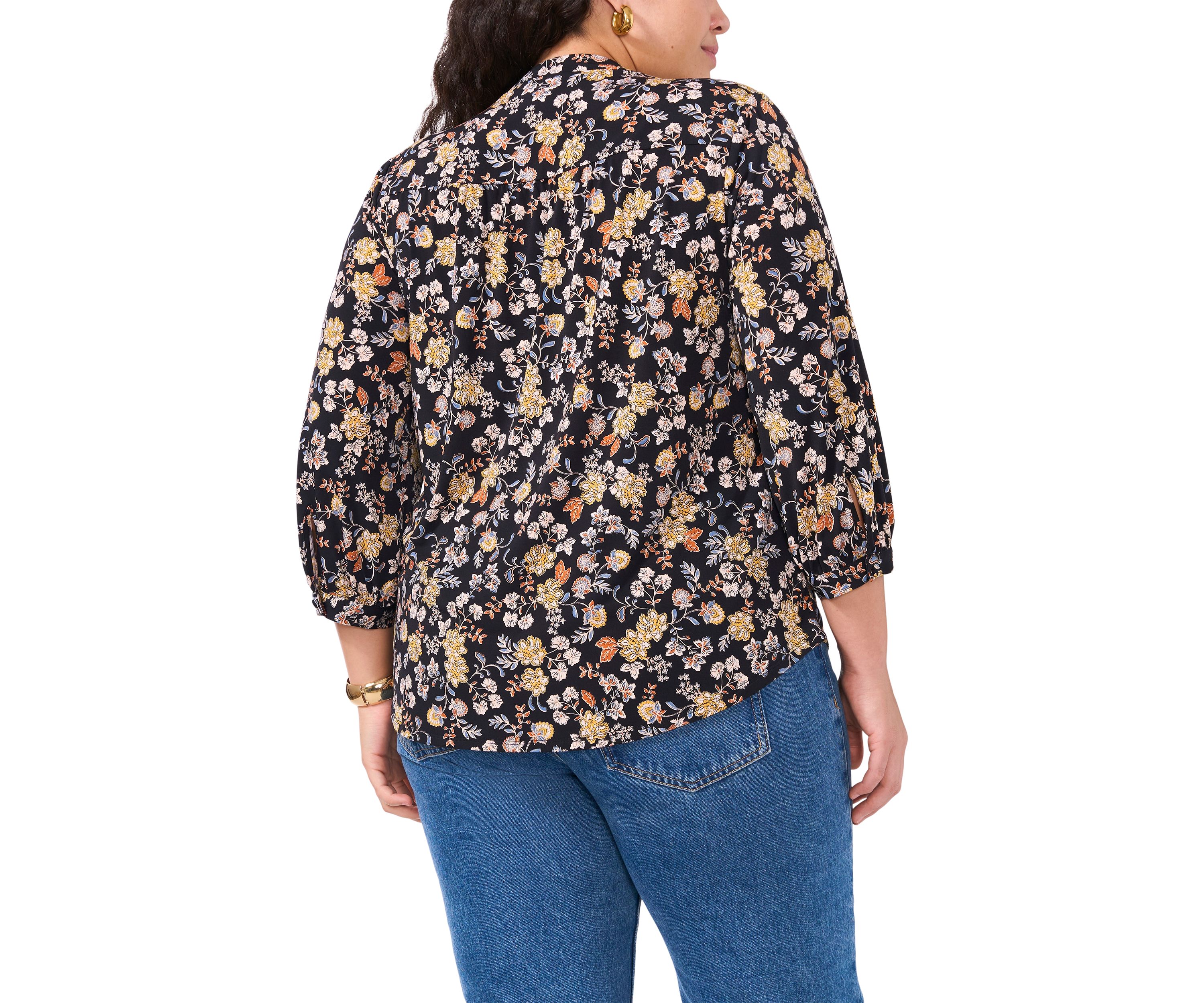 Plus Size Knit Split Neck Blouse