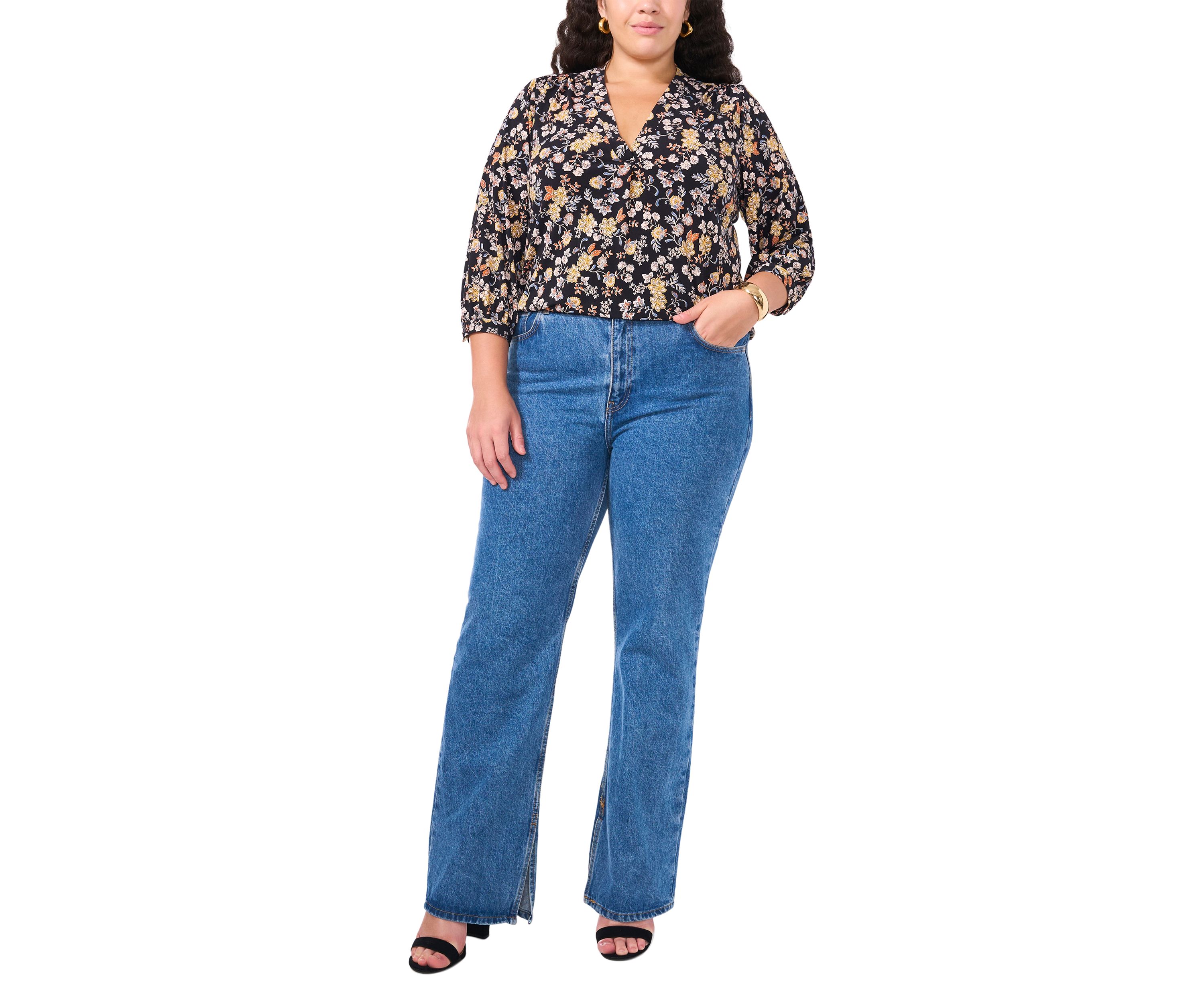 Plus Size Knit Split Neck Blouse
