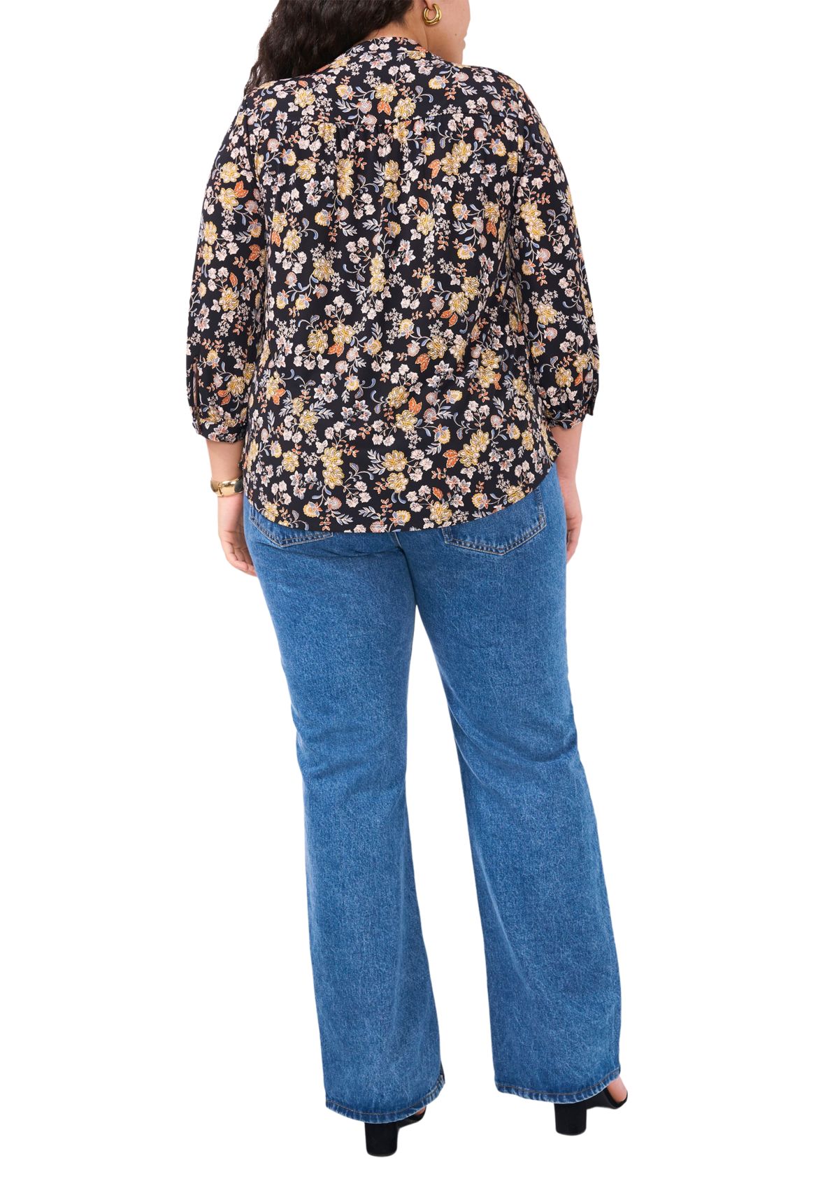 Plus Size Knit Split Neck Blouse