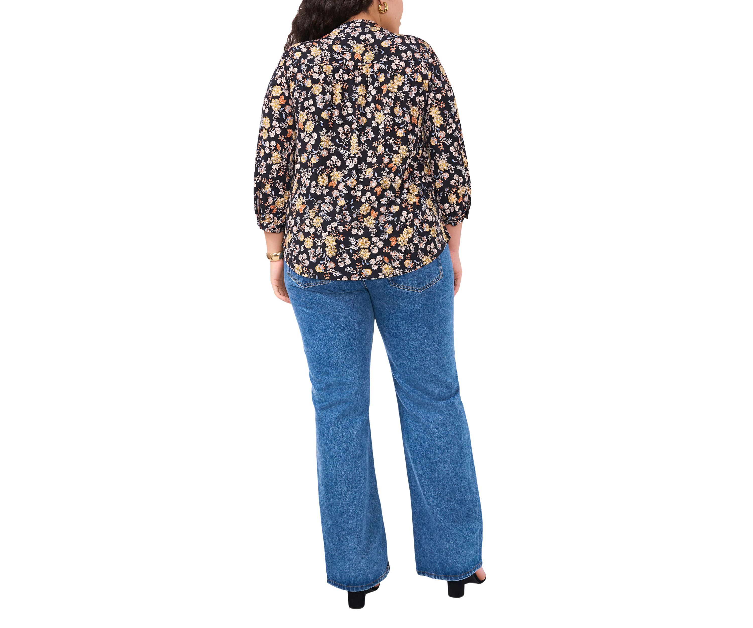 Plus Size Knit Split Neck Blouse