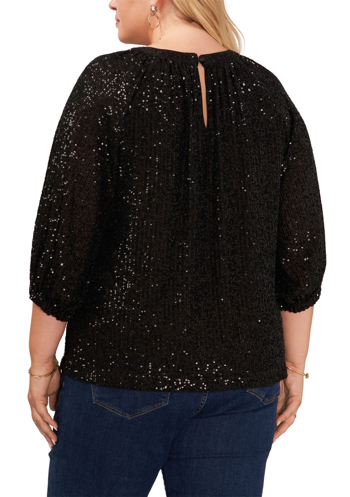 Plus Size Keyhole Sequin Blouse