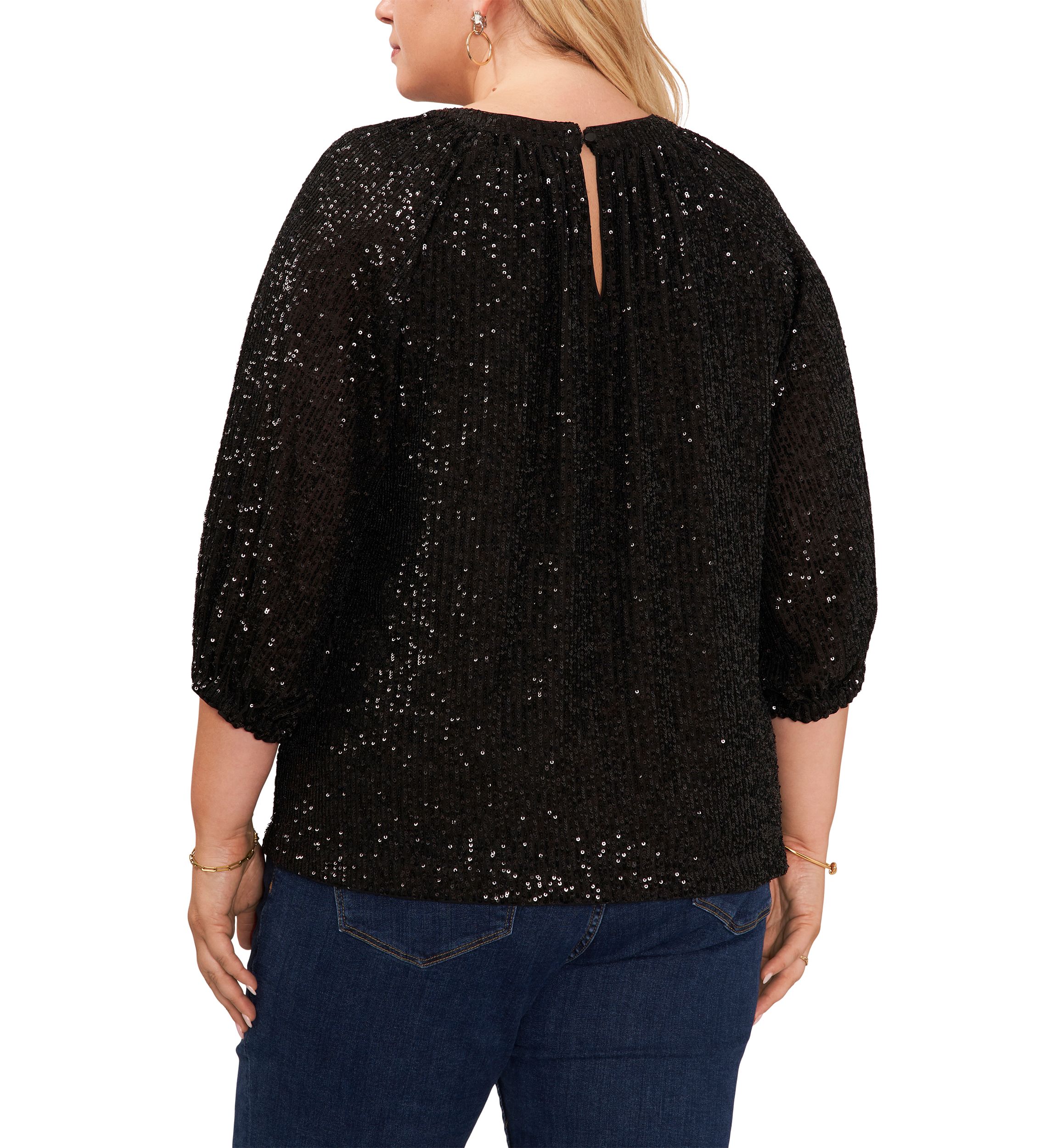 Plus Size Keyhole Sequin Blouse