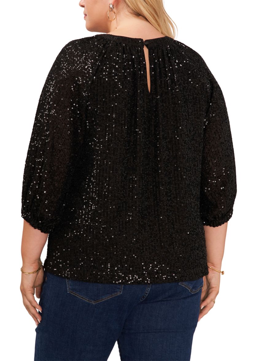 Plus Size Keyhole Sequin Blouse