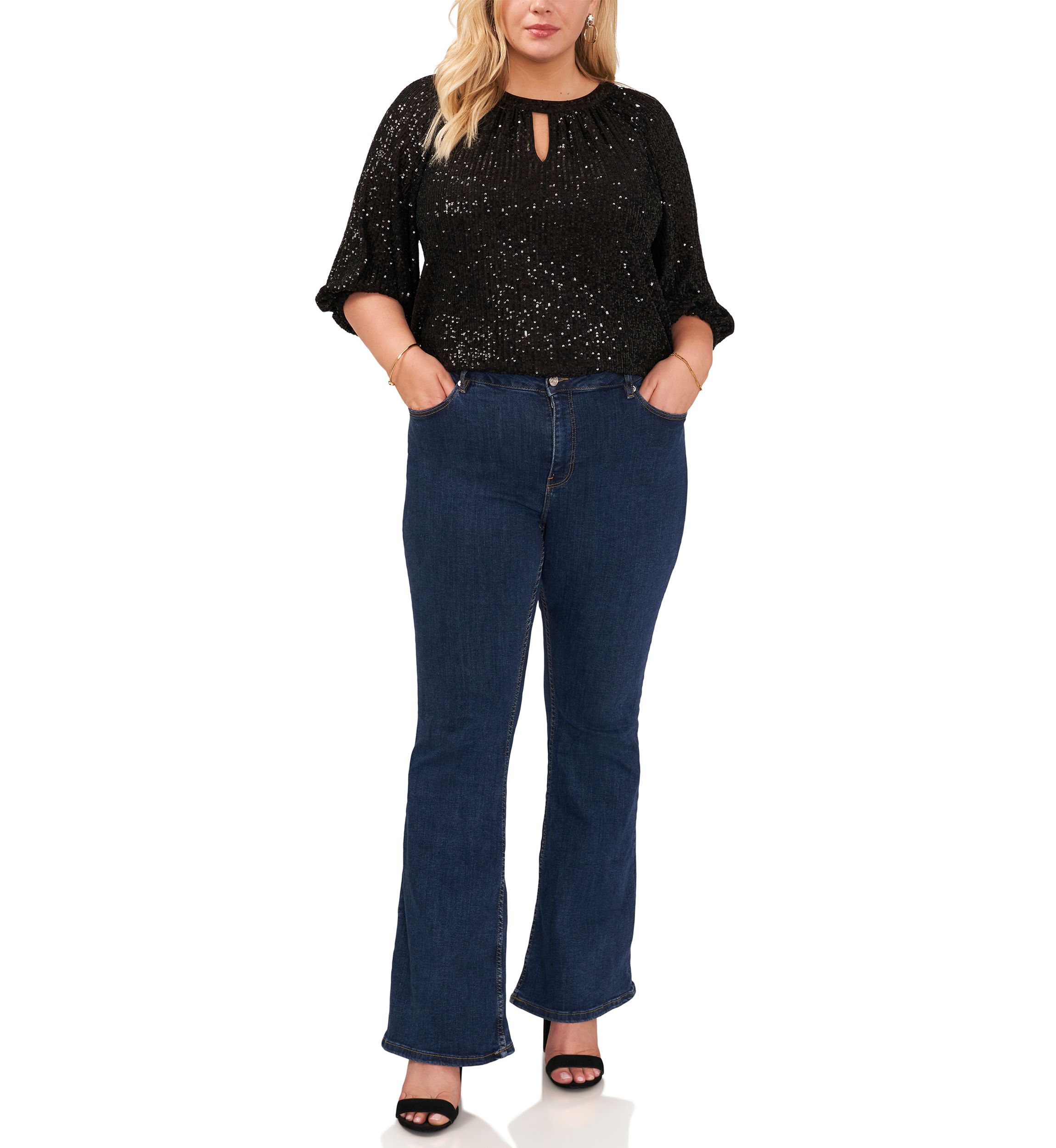 Plus Size Keyhole Sequin Blouse