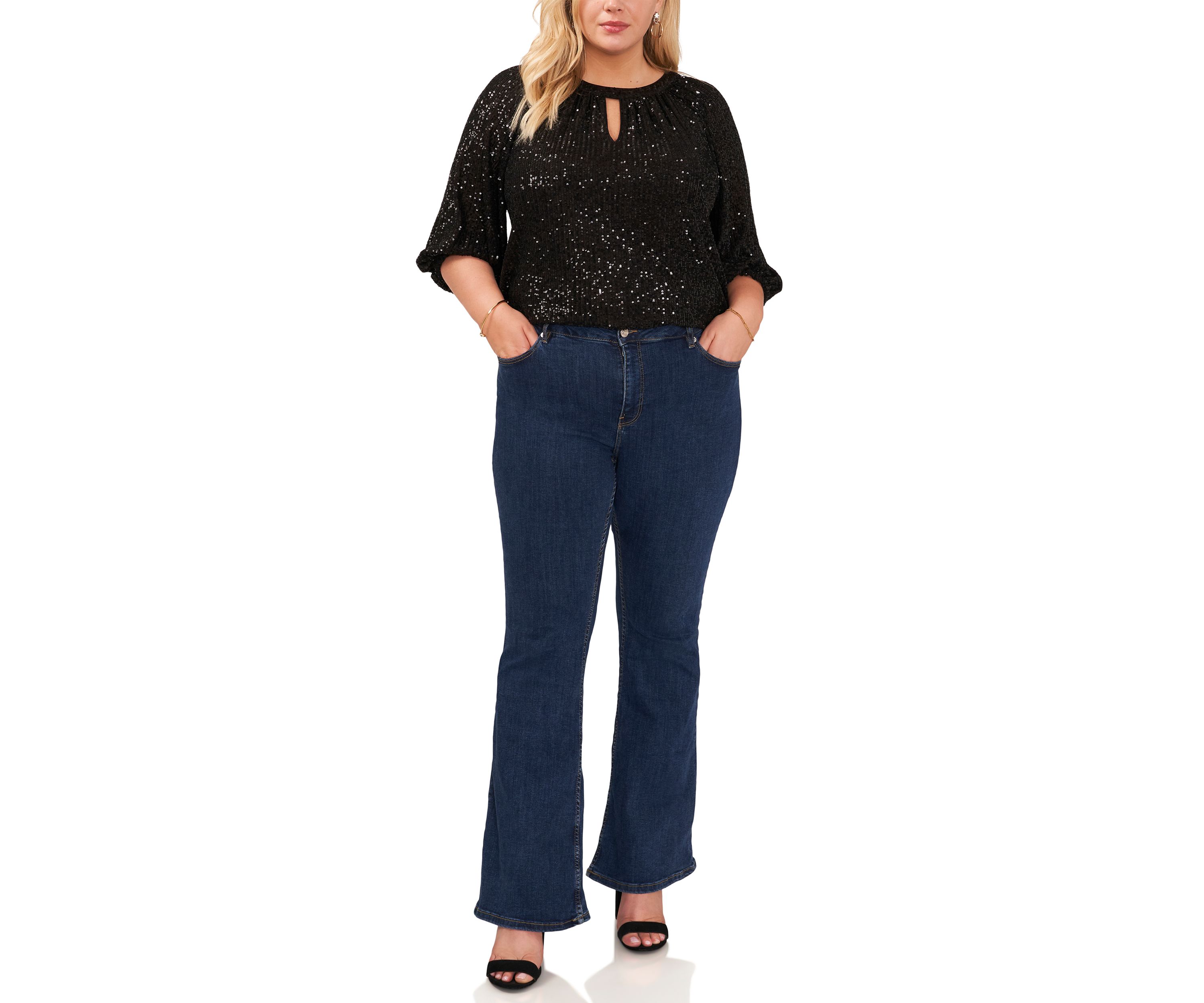Plus Size Keyhole Sequin Blouse