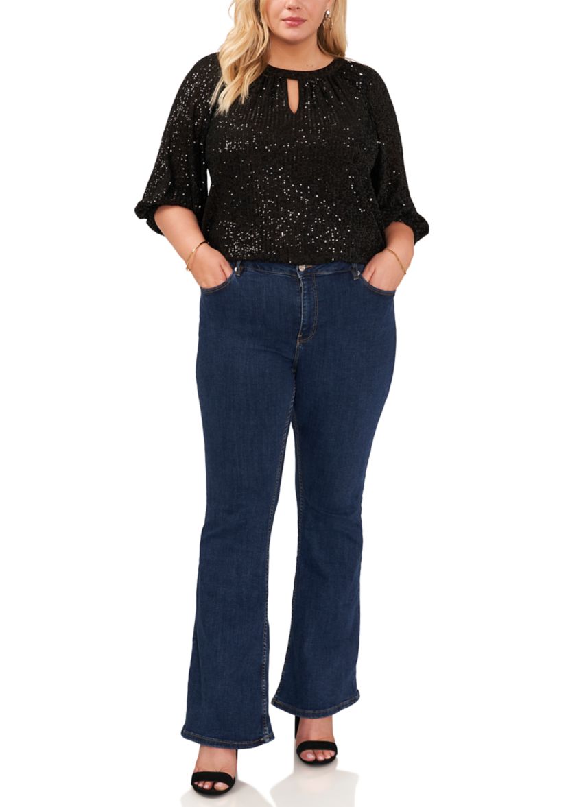Plus Size Keyhole Sequin Blouse