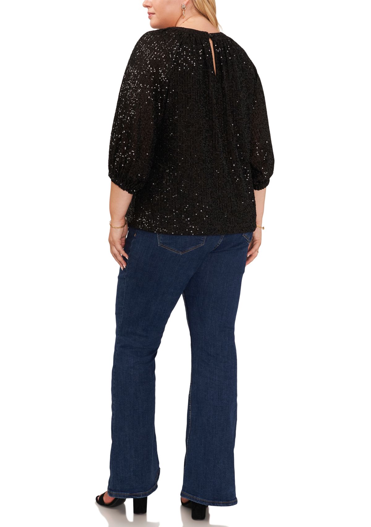 Plus Size Keyhole Sequin Blouse