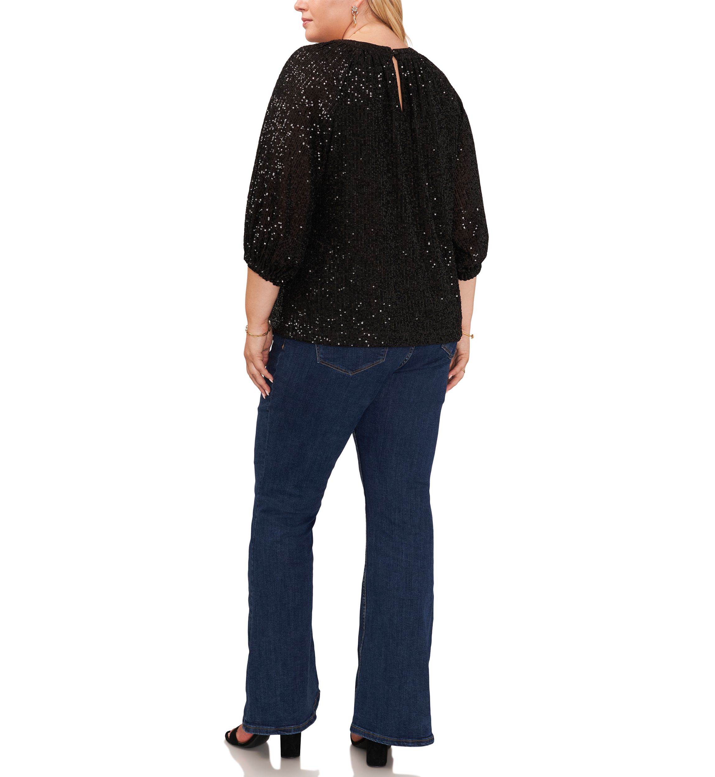 Plus Size Keyhole Sequin Blouse