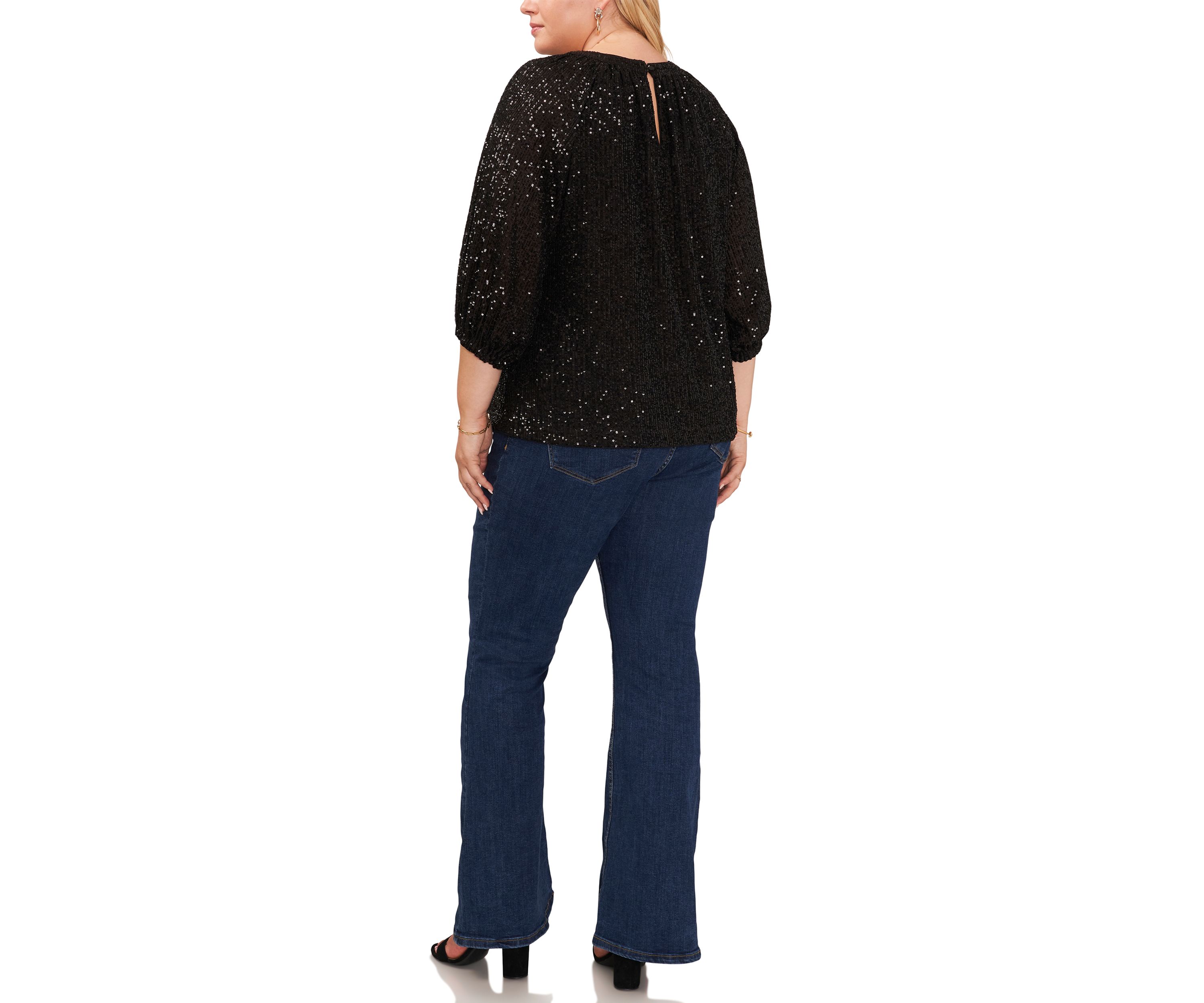 Plus Size Keyhole Sequin Blouse