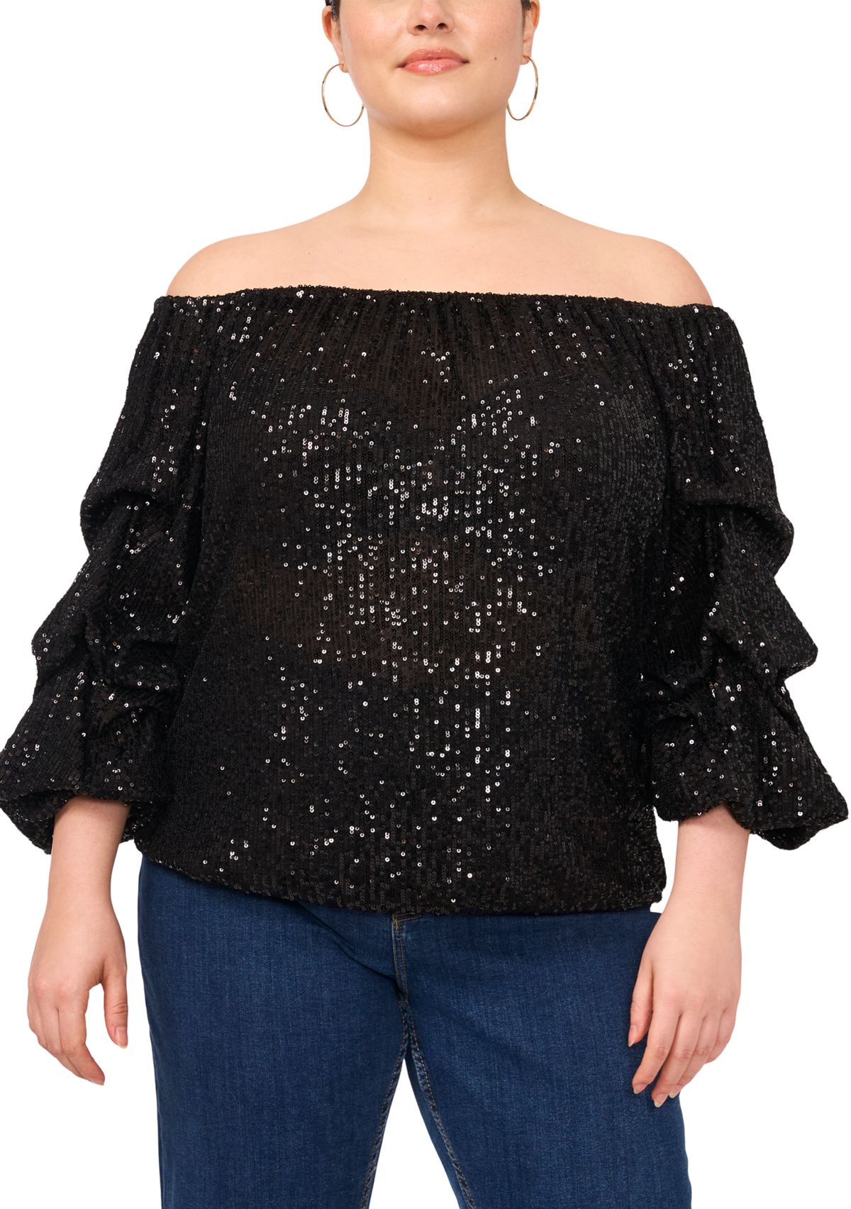 Plus Size Sequin Off the Shoulder Blouse