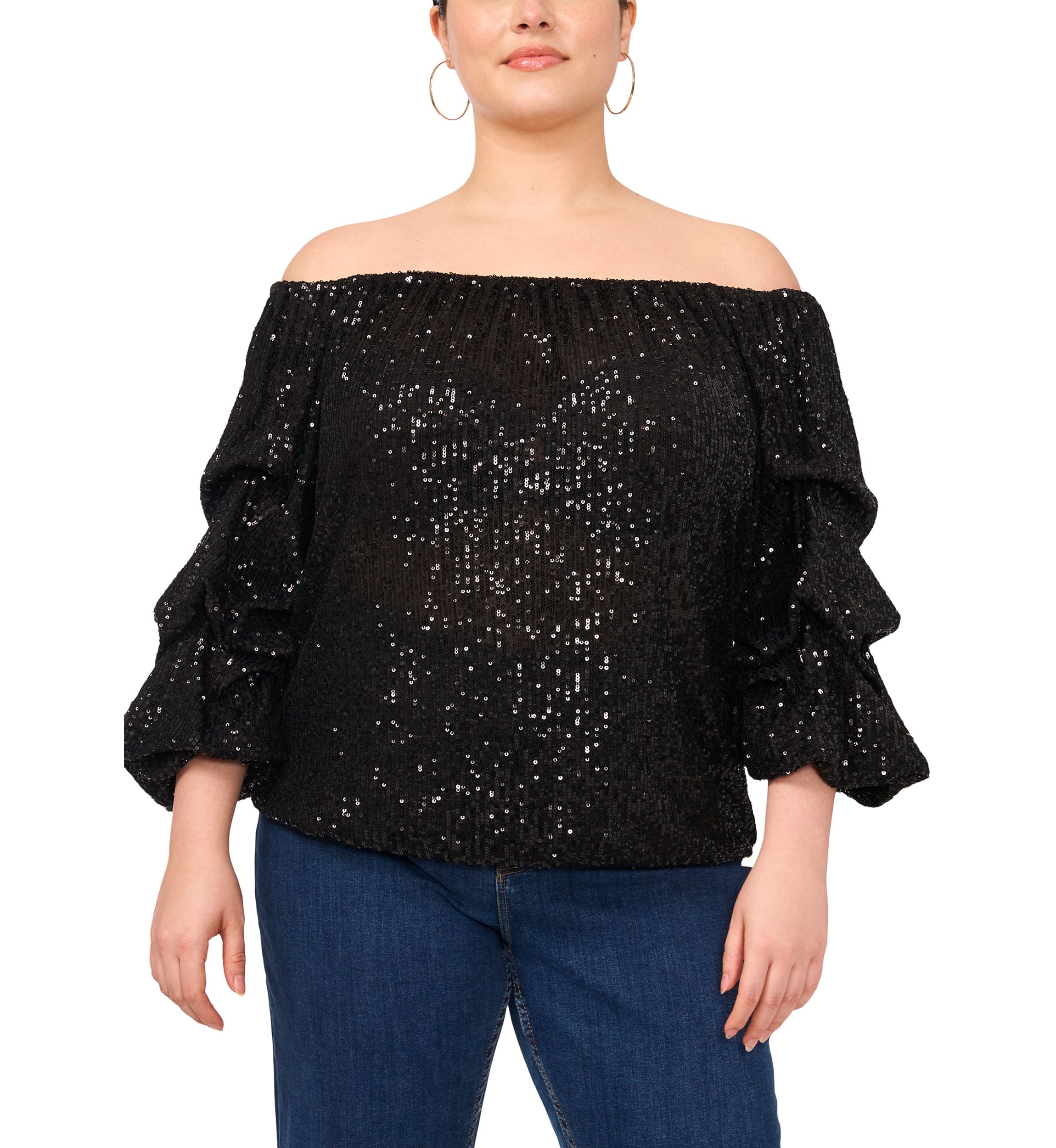 Plus Size Sequin Off the Shoulder Blouse